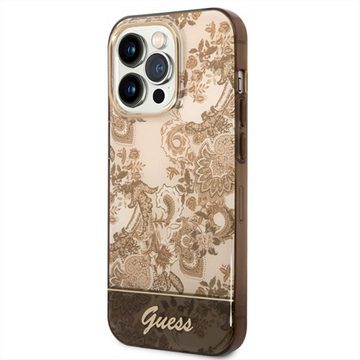 Guess Handyhülle GUESS Schutzhülle für Apple iPhone 14 Pro Max Cover Schutzhülle Etui Hard Case Ocker