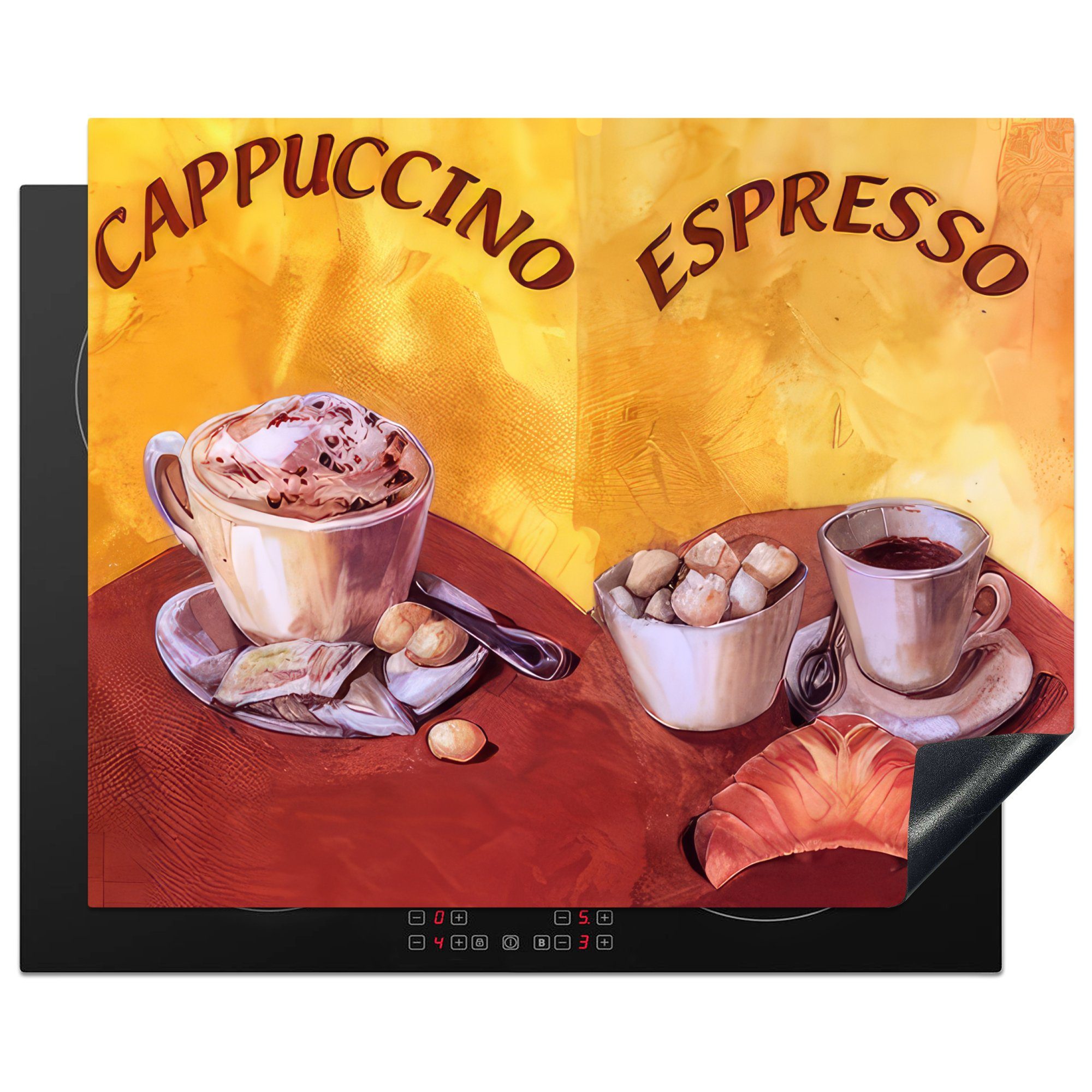 MuchoWow Herd-Abdeckplatte Cappuccino - Espresso - Kaffee - Vintage, Vinyl, (1 tlg), Herdabdeckplatten für Ceranfeld, Induktionsschutz, 65x55 cm