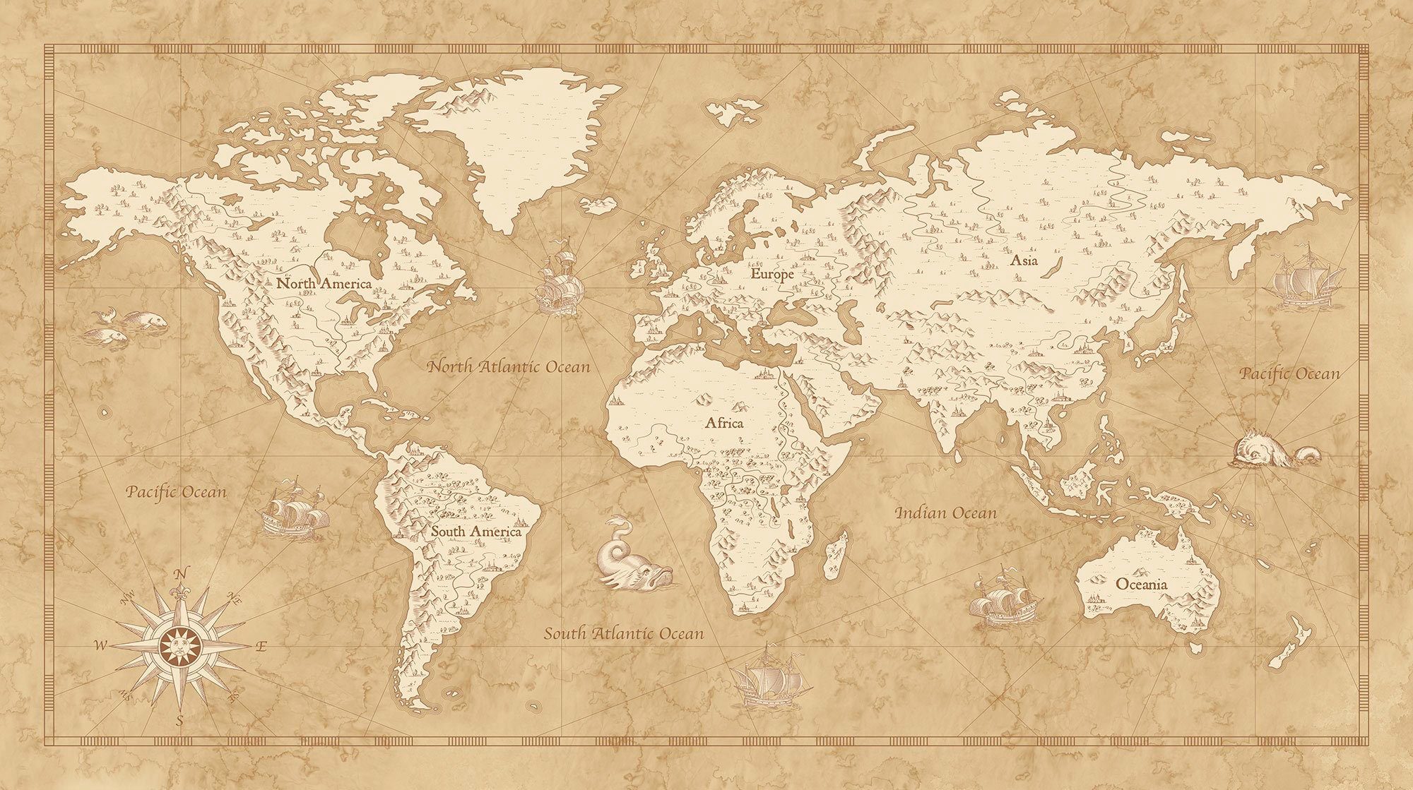 Vliestapete Digitaldruck Vlies - Vintage World Map - Größe 500 x 280 cm