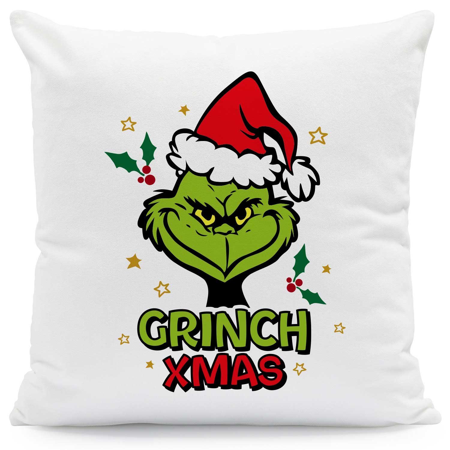 GRAVURZEILE Zierkissen mit Weihnachtsmotiv - Grinch Xmas - Weihnachtsdeko, 40 x 40 cm - Waschbar bis 40 Grad - Ohne Füllung