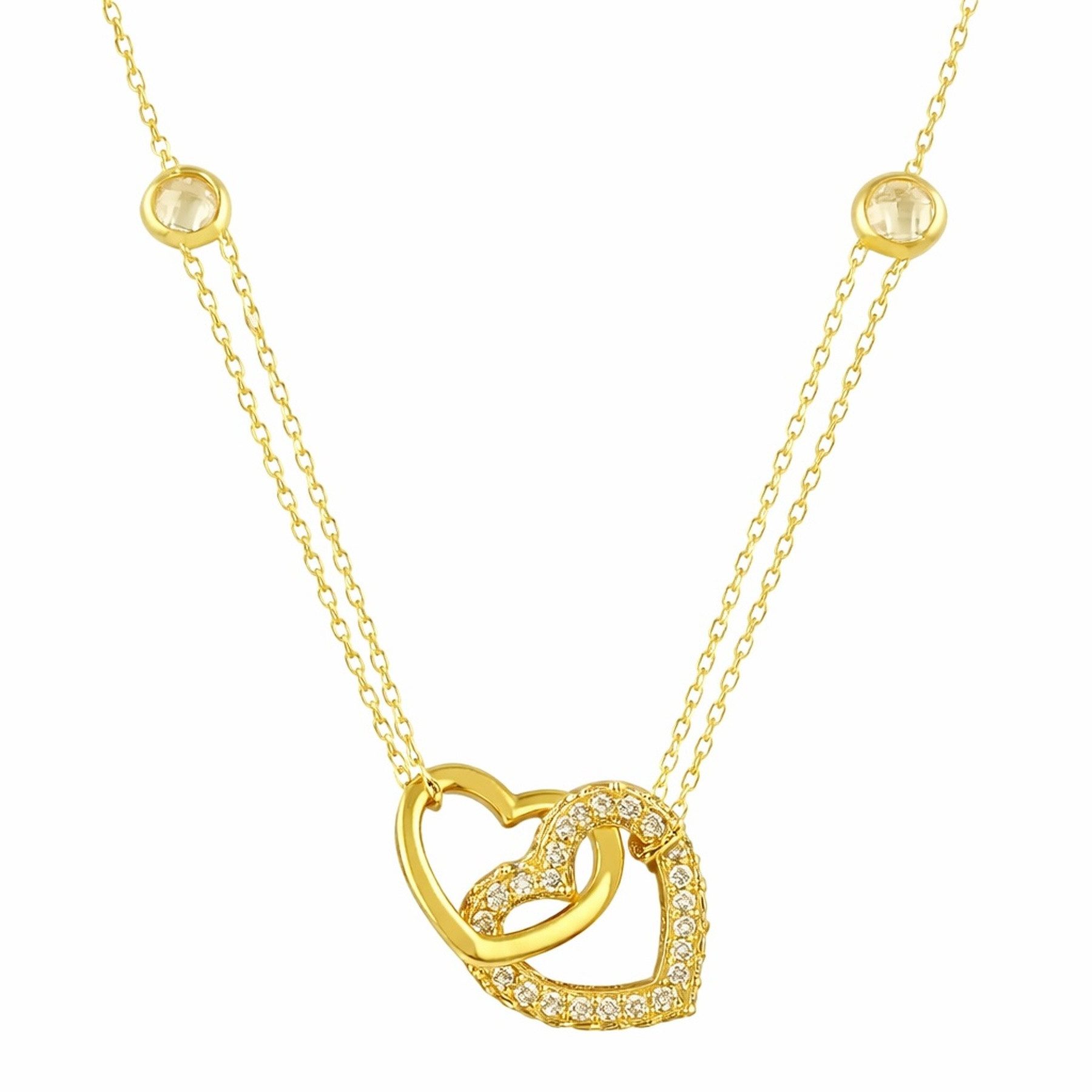 Stella-Jewellery Collier 585er Gelbgold Collierkette mit zwei Herzen Zirk., Collierkette mit zwei verschlungenen Herzen