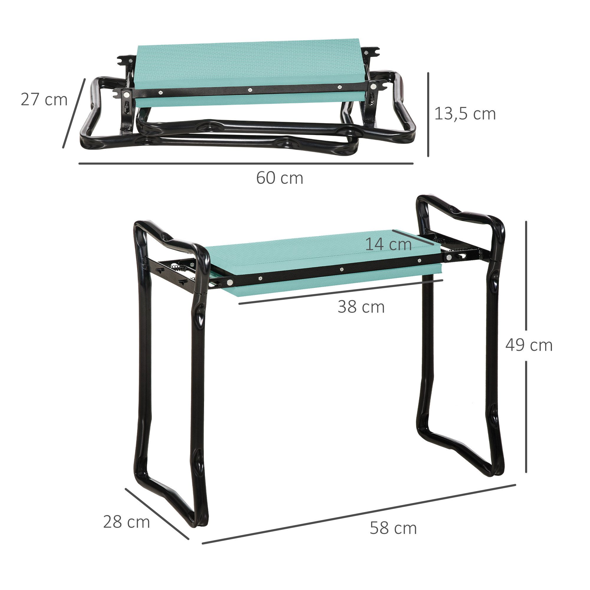 MC Star Gartenbank Kniebank für Gartenarbeit klappbar Gartenhocker Werkzeugtaschen (Polsterung Kniehilfe belastbar bis 150 kg Arbeitshocker Gartenbank zum Knien & Sitzen 58 x 28 x 49cm Dunkelgrün)