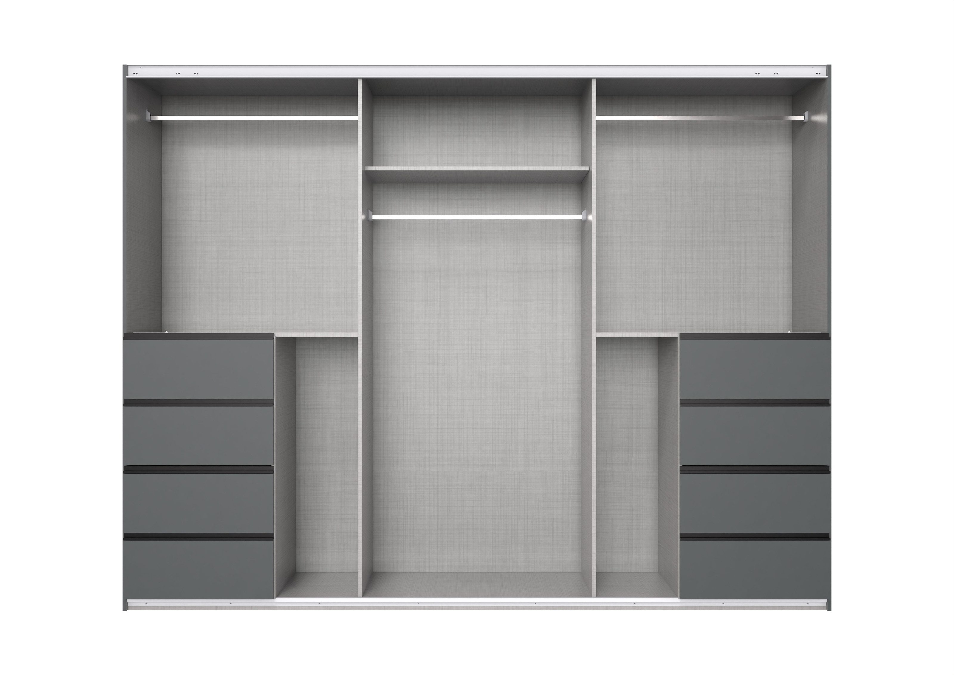 freiraum Schwebetürenschrank BALI in GRAPHIT / GLAS SCHWARZ - 270x208x64cm (BxHxT)