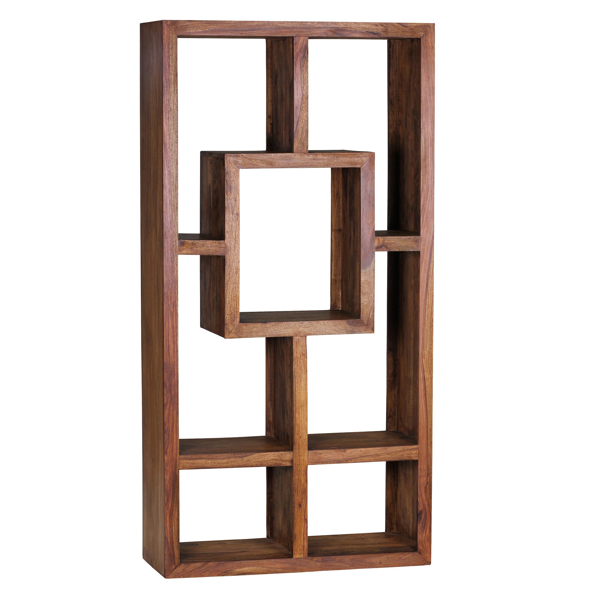 furnicato Bücherregal Standregal Massivholz, Walnuss Finish 180x90x35 cm, 1-tlg., Handgefertigtes Bücherregal mit integriertem Cube für dein Wohnzimmer