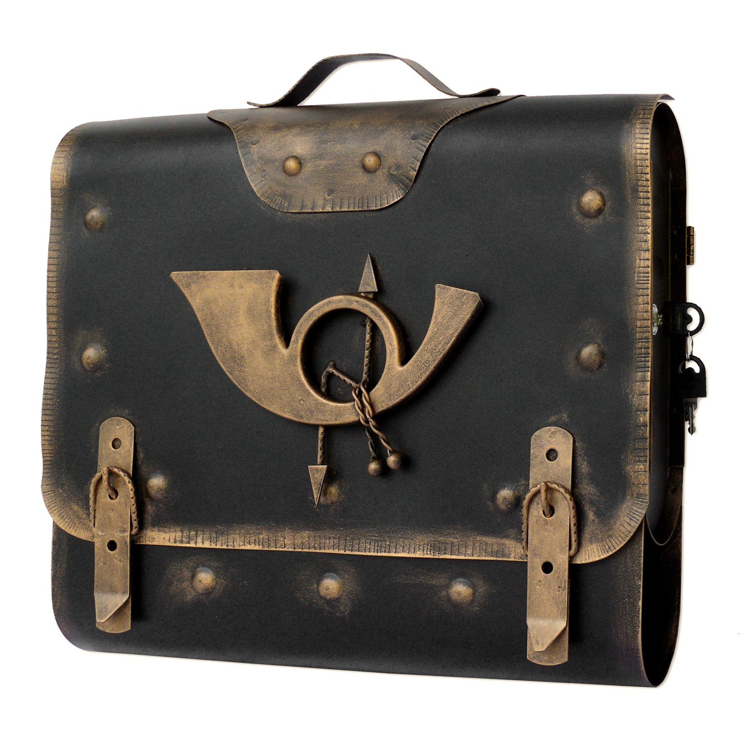 Briefkasten-Versandshop Wandbriefkasten Briefkasten Posthorn Wandhalterung antiker Stil nostalgischer Charme M, Öffnung Rechts