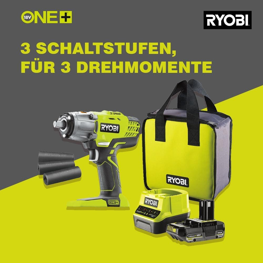 RYOBI Akku-Schlagschrauber, RYOBI 18 V ONE+ Akku-Schlagschrauber R18IW3-120S3 (max. Drehmoment 400