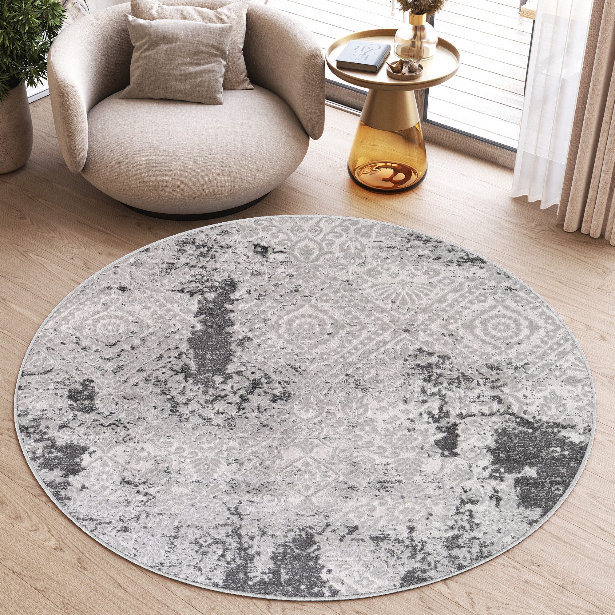 Tapiso Teppich SKY, rund, Höhe: 12 mm, Wohnzimmer, Schlafzimmer, modern Des günstig online kaufen