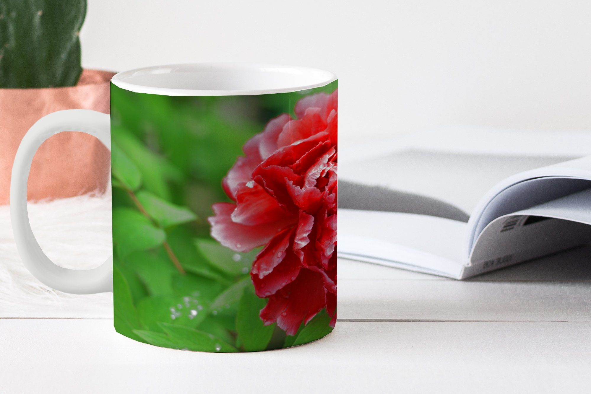 MuchoWow Tasse Teetasse, im Keramik, Becher, Kaffeetassen, Pfingstrose rote Frühling, Teetasse, Geschenk Eine