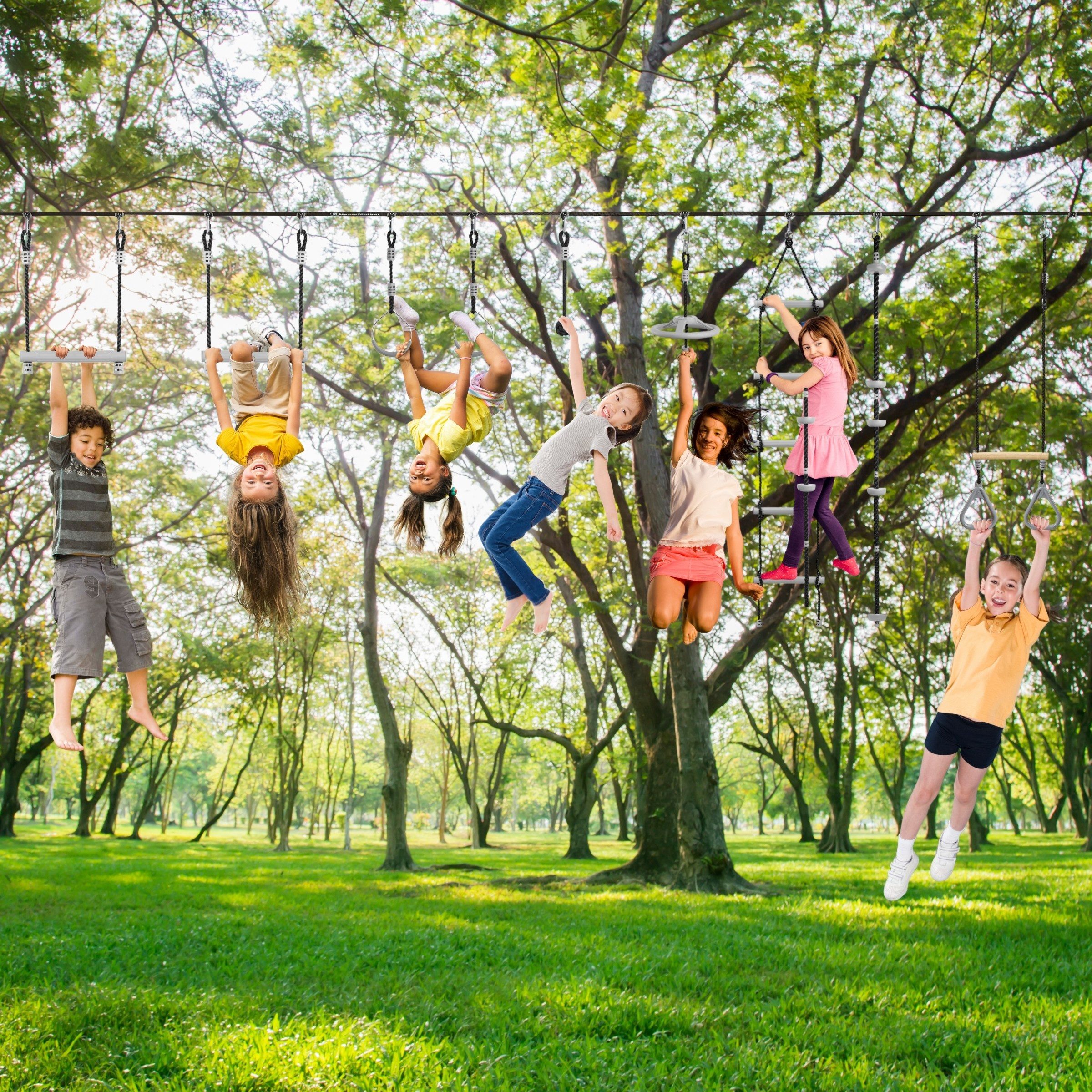 HyperMotion Slackline Ninja Slackline Parcours für Kinder – Mit 9 Hindernissen & Tasche