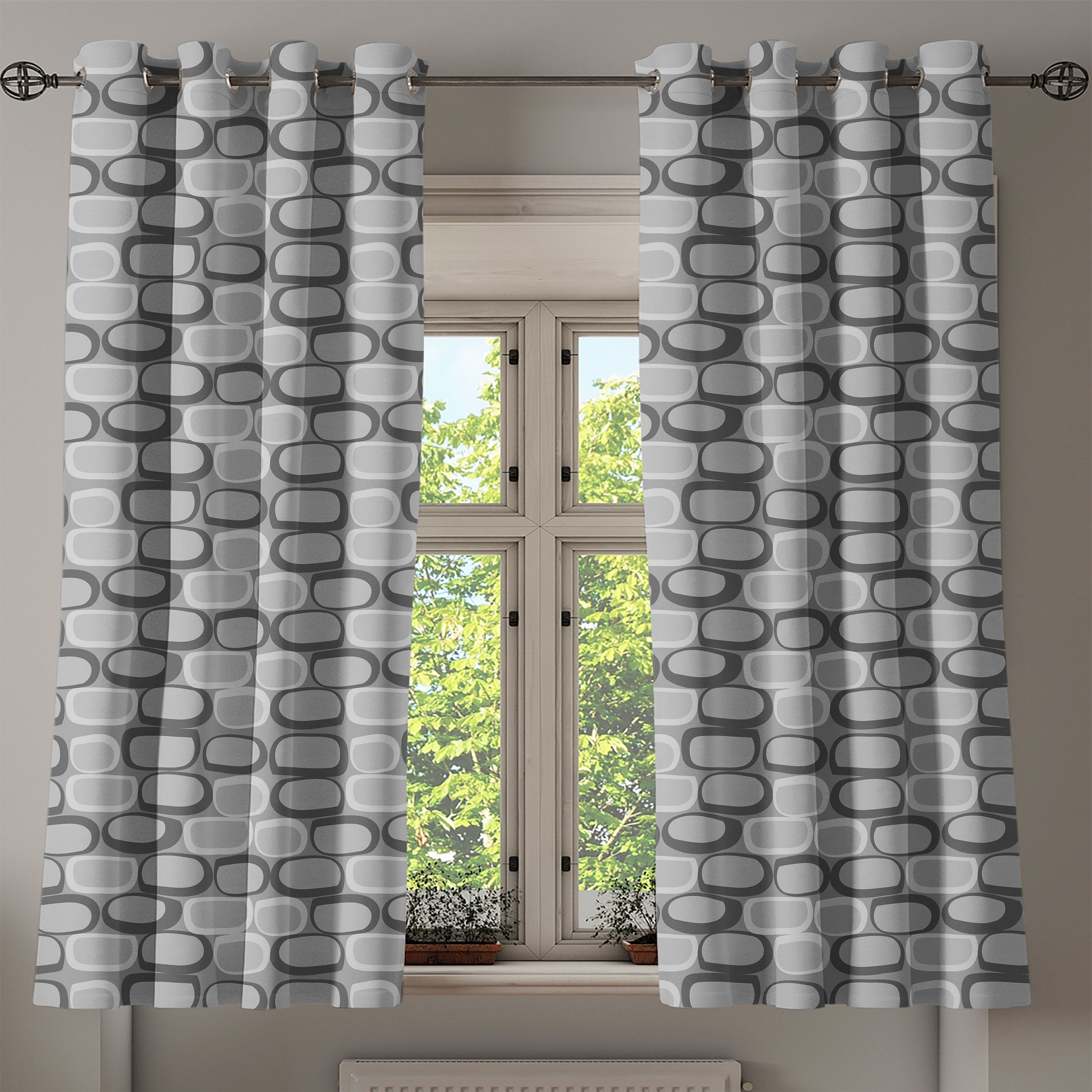 Gardine Dekorative Wohnzimmer, Abakuhaus, für Abstrakt 2-Panel-Fenstervorhänge Schlafzimmer Steinwand-Muster