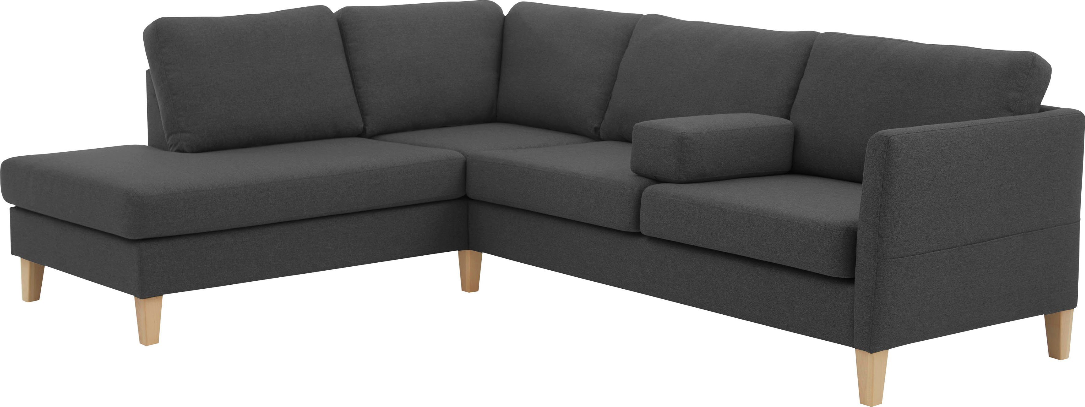 ATLANTIC home collection Ecksofa Mailo L-Form, mit Seitentaschen und Ottomane, mit Massivholzfüßen