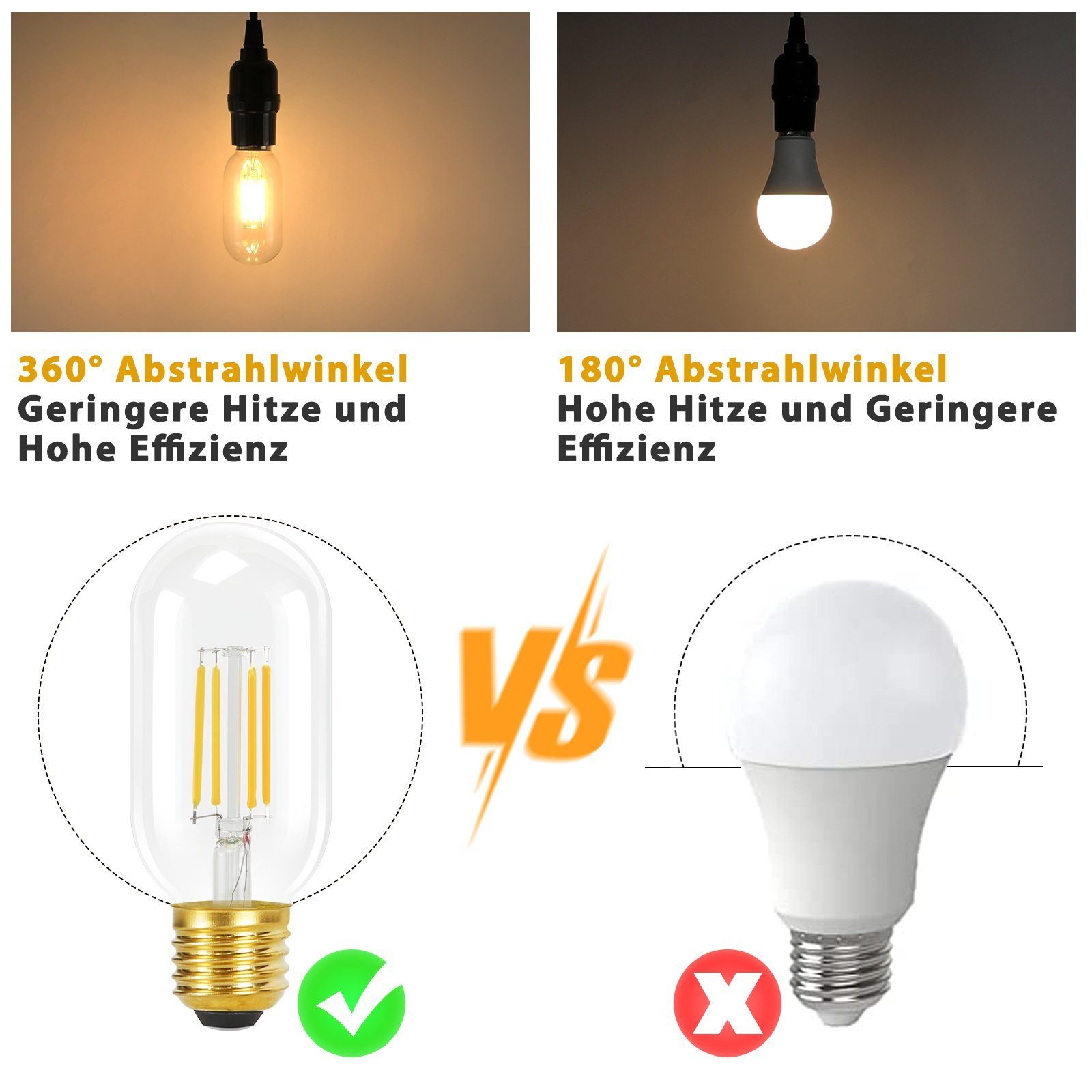 ZMH LED-Leuchtmittel LED Glühbirnen Vintage Lampe 4W Energiesparlampe Flur, 4 St., 2700k, Nicht Dimmbar