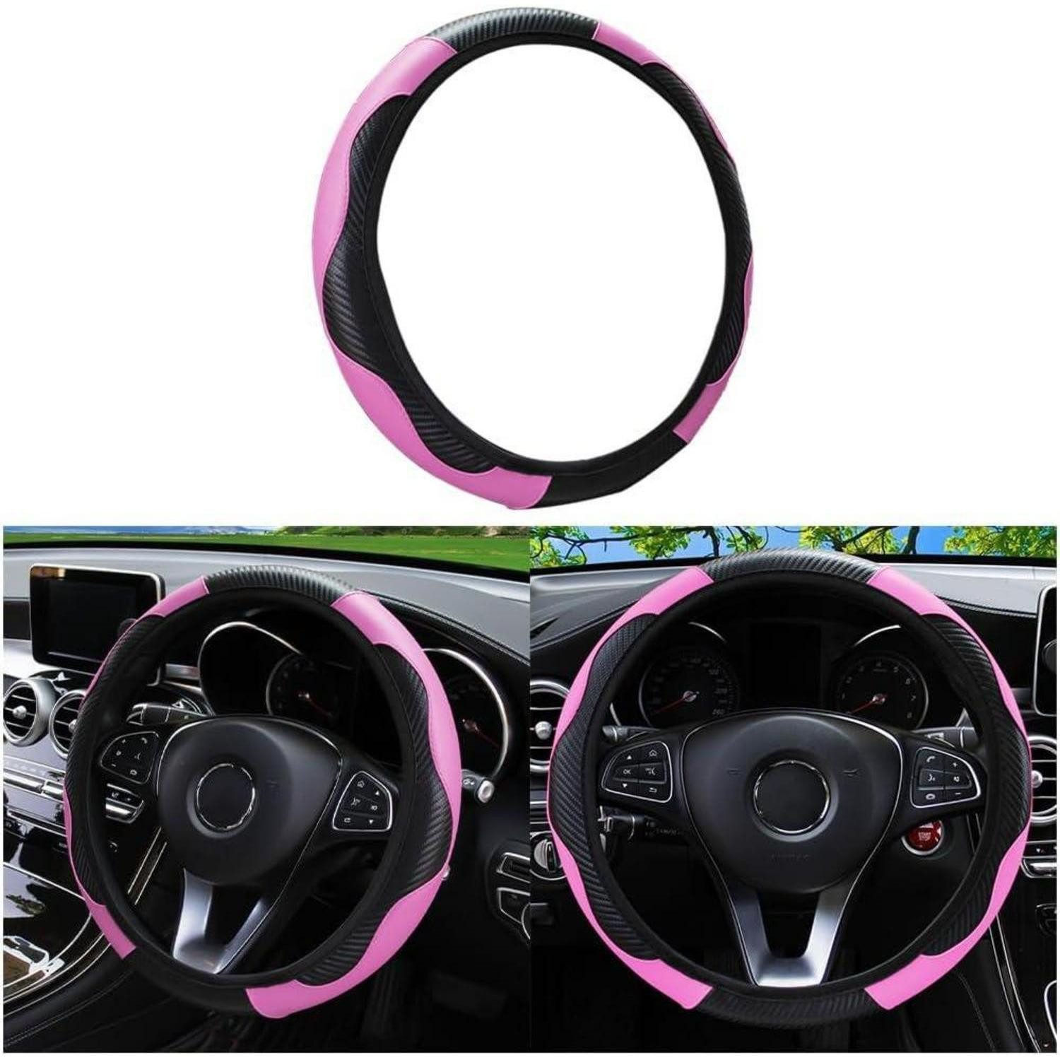 LuxusKollektion Lenkradbezug Lenkradbezug Universal Mikrofaser Leder 37 38cm Lenkradschutz Rosa