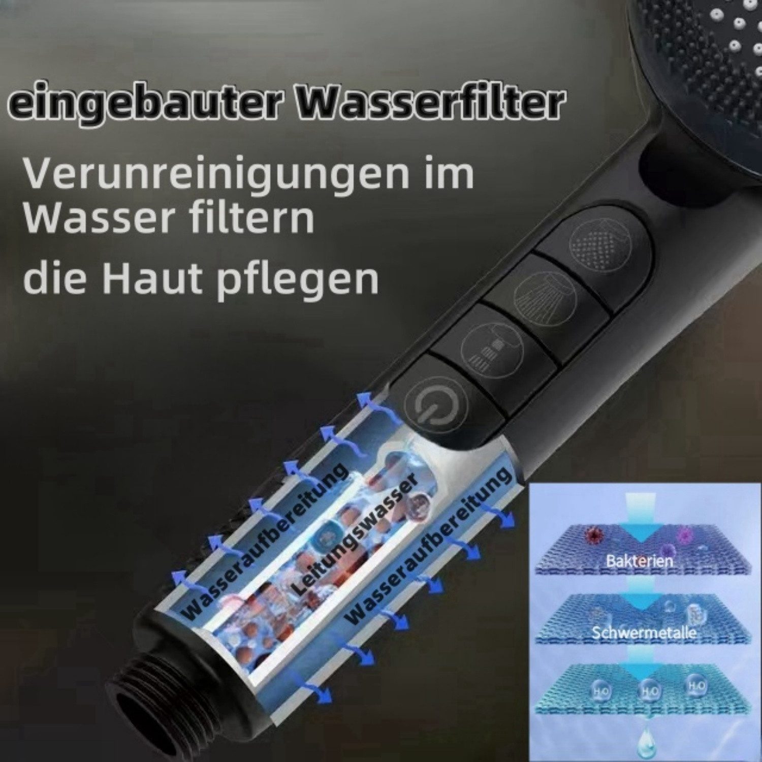 Forrlite Duschbrause Handbrause Handbrause Duschkopf mit Hohem Druck, (Duschkopf, Schlauch, Halterung, Montagematerial), 4 Strahlarten, Ein-Knopf-Stopp, Filters – Bild 5 von 5