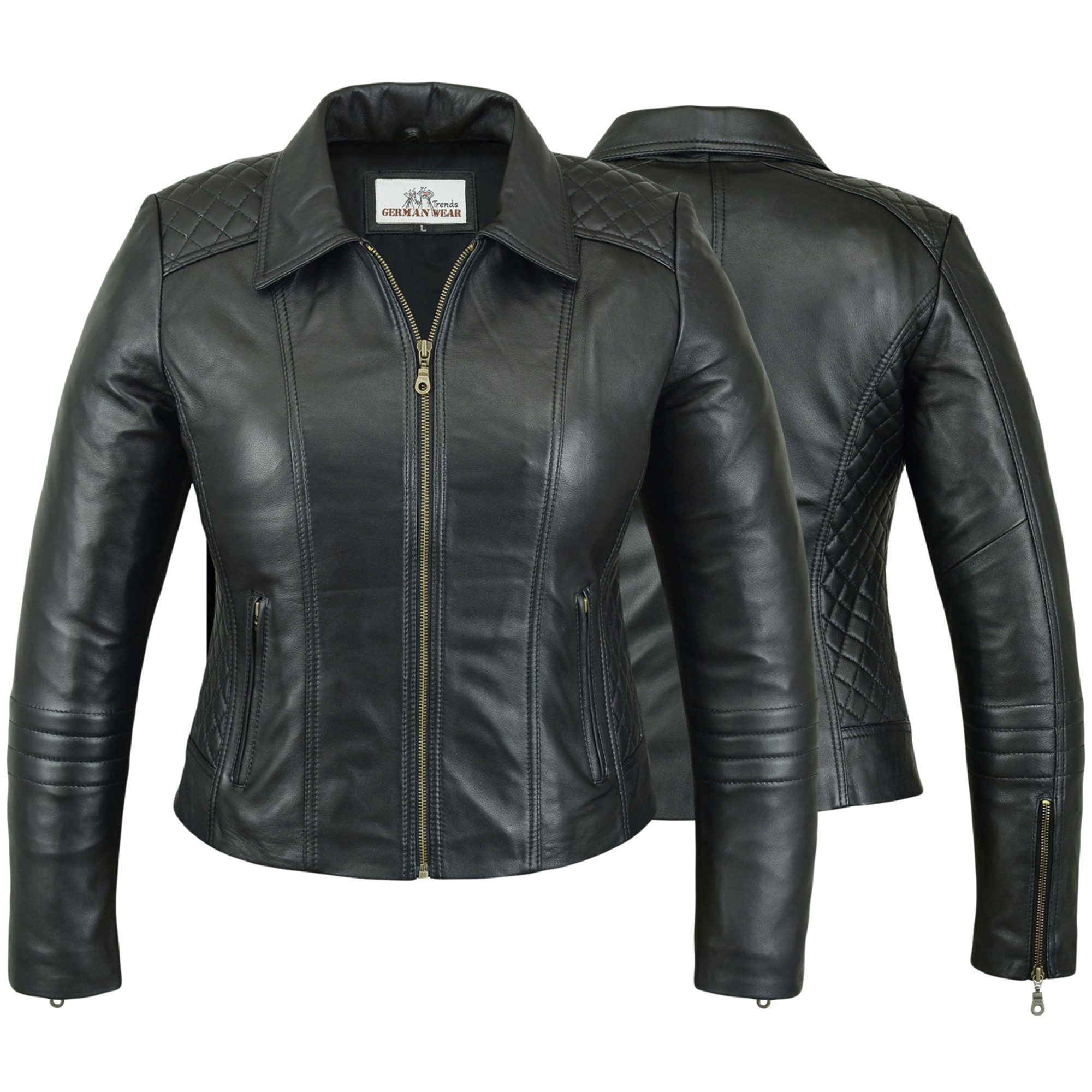 German Wear Lederjacke Trend 428J Damen Lederjacke echtleder Jacke aus Lamm Nappa Leder Schwarz
