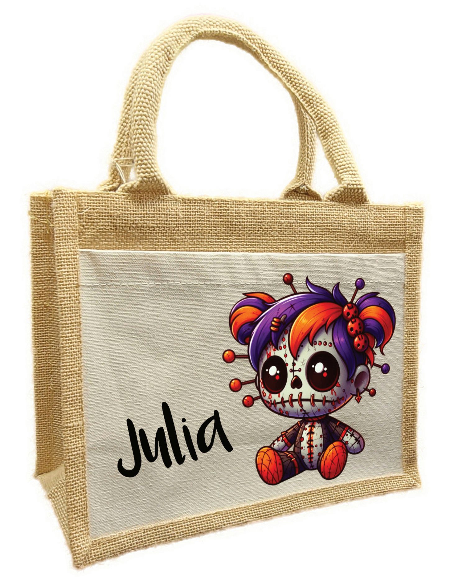 Korbtasche Halloween Tasche Voodoo, Sammeltasche aus Jute, 26 x 35 x 14 cm