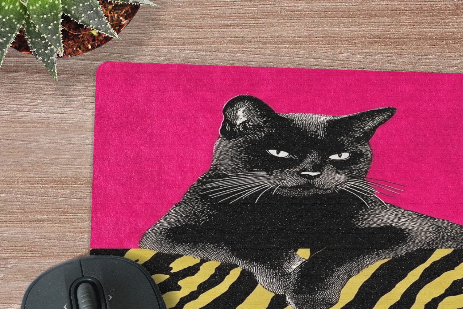MuchoWow Mauspad Katze - Boss - Rosa - Tigerdruck (1-St), Maus Pad Klein, Gaming Zubehör, Büro Deko, 18x27 cm