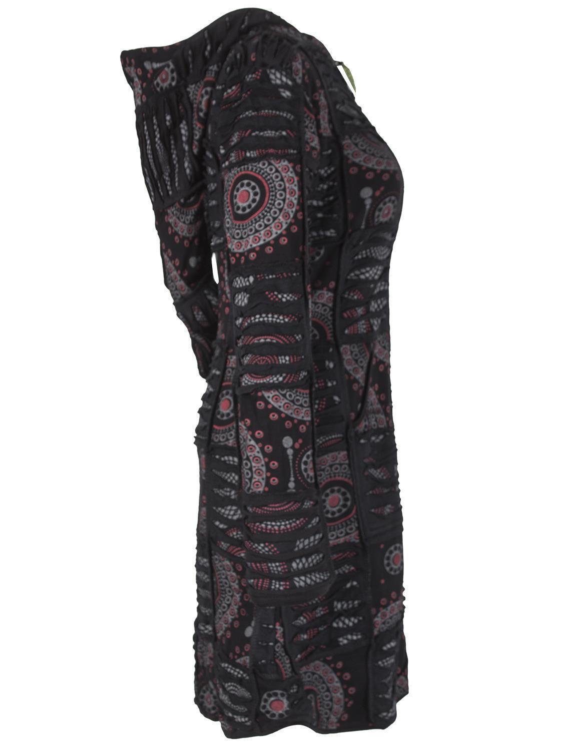 Vishes Kurzmantel Hippie Patchworkmantel Cutwork Druck Zipfelkapuze Goa, Boho, Ethno, Mittelalter Style