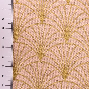 Stoff Dekostoff Leinenlook Lurex Glamour Schuppen Fächer rosa gold 1,40m, mit Metallic-Effekt