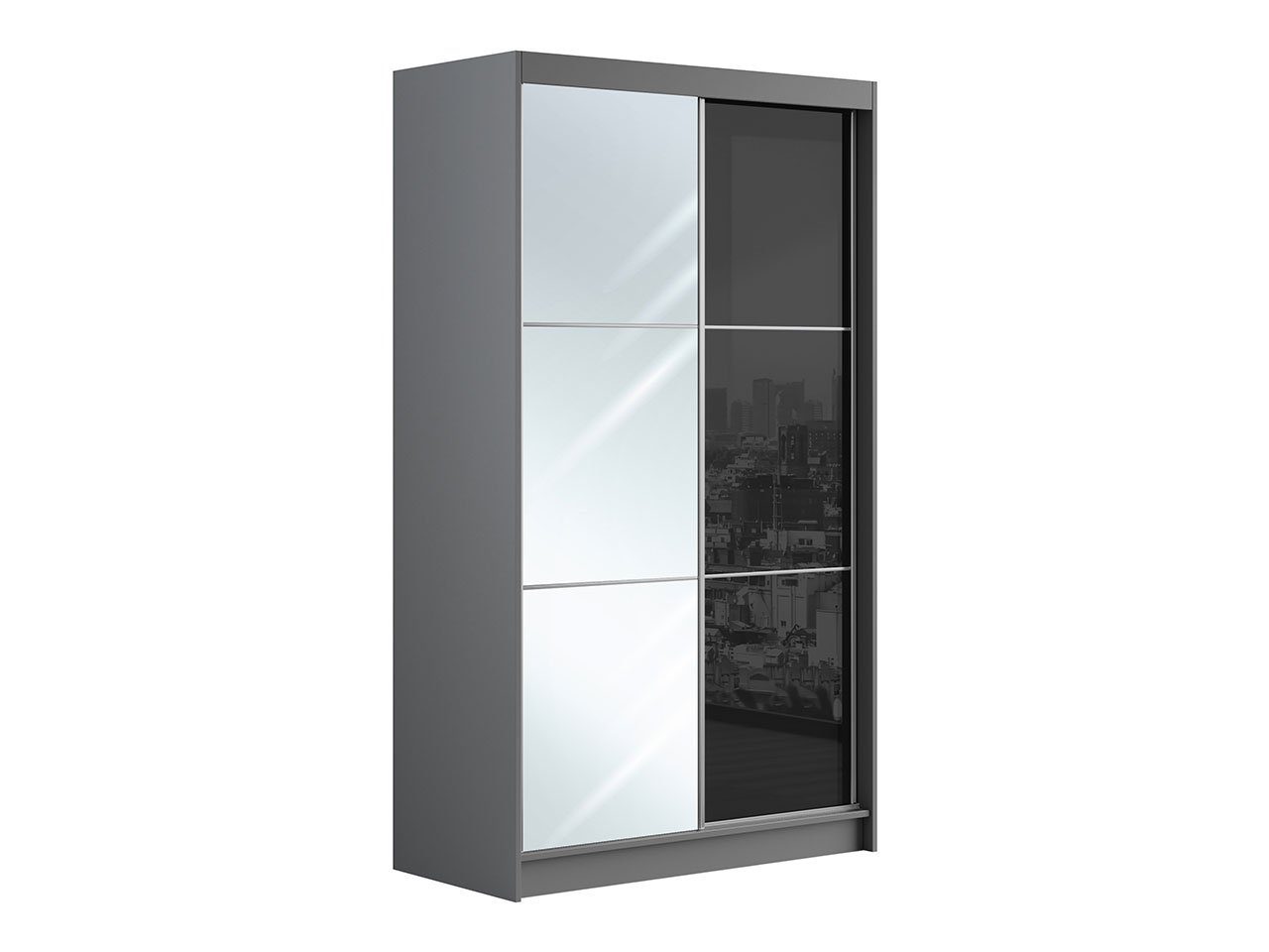 Grau cm, MÖBEL Schrank Spiegel mit Garderobe, Schwarz MKS 120 VALENCIA Kleiderschrank Lacobel-Glas