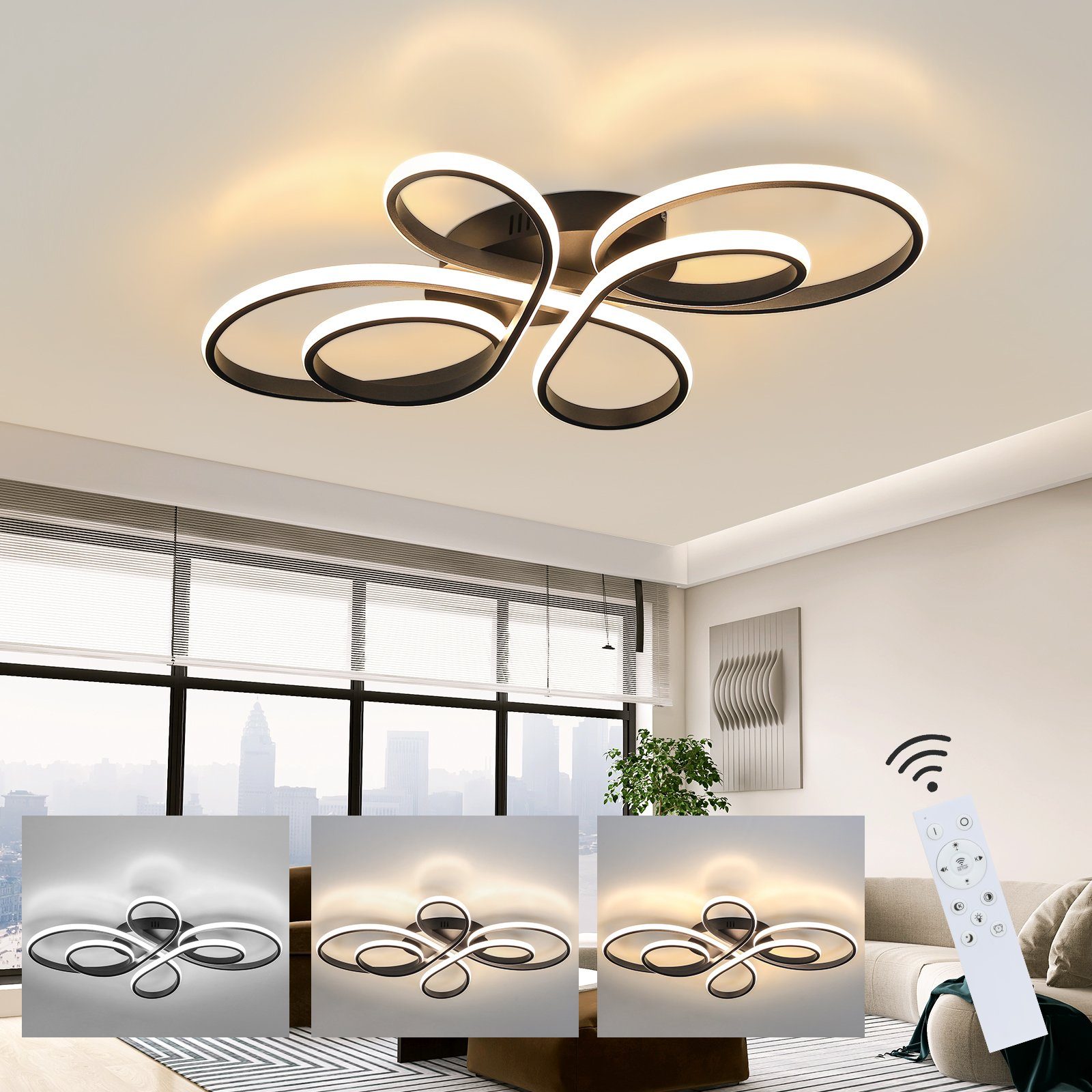 ZMH LED Esszimmer Design - 78W 80cm Küche, 3000-6000k, LED für Schwarz Wohnzimmerlampe integriert, Deckenleuchte Deckenbeleuchtung Modern, Büro fest Dimmbar Groß Wohnzimmer