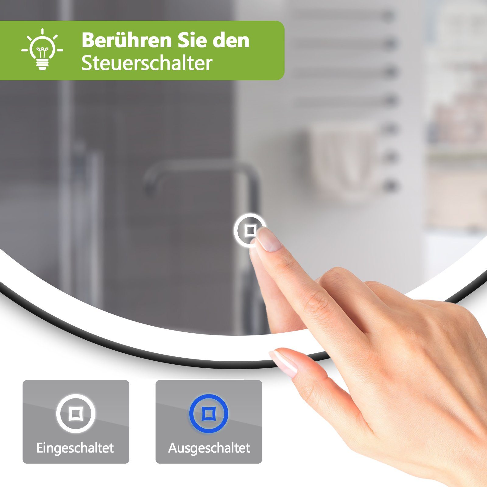S'AFIELINA Badspiegel Badspiegel Touch-Schalter,3000/4000/6500K Runder Lichtfarbe,Energiesparend,IP44 Badezimmerspiegel, mit Beleuchtung
