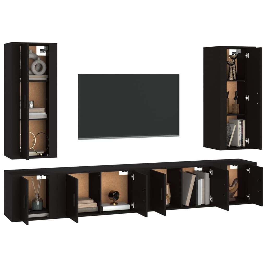 6-tlg. TV-Schrank-Set Schwarz (6-St) Holzwerkstoff vidaXL TV-Schrank