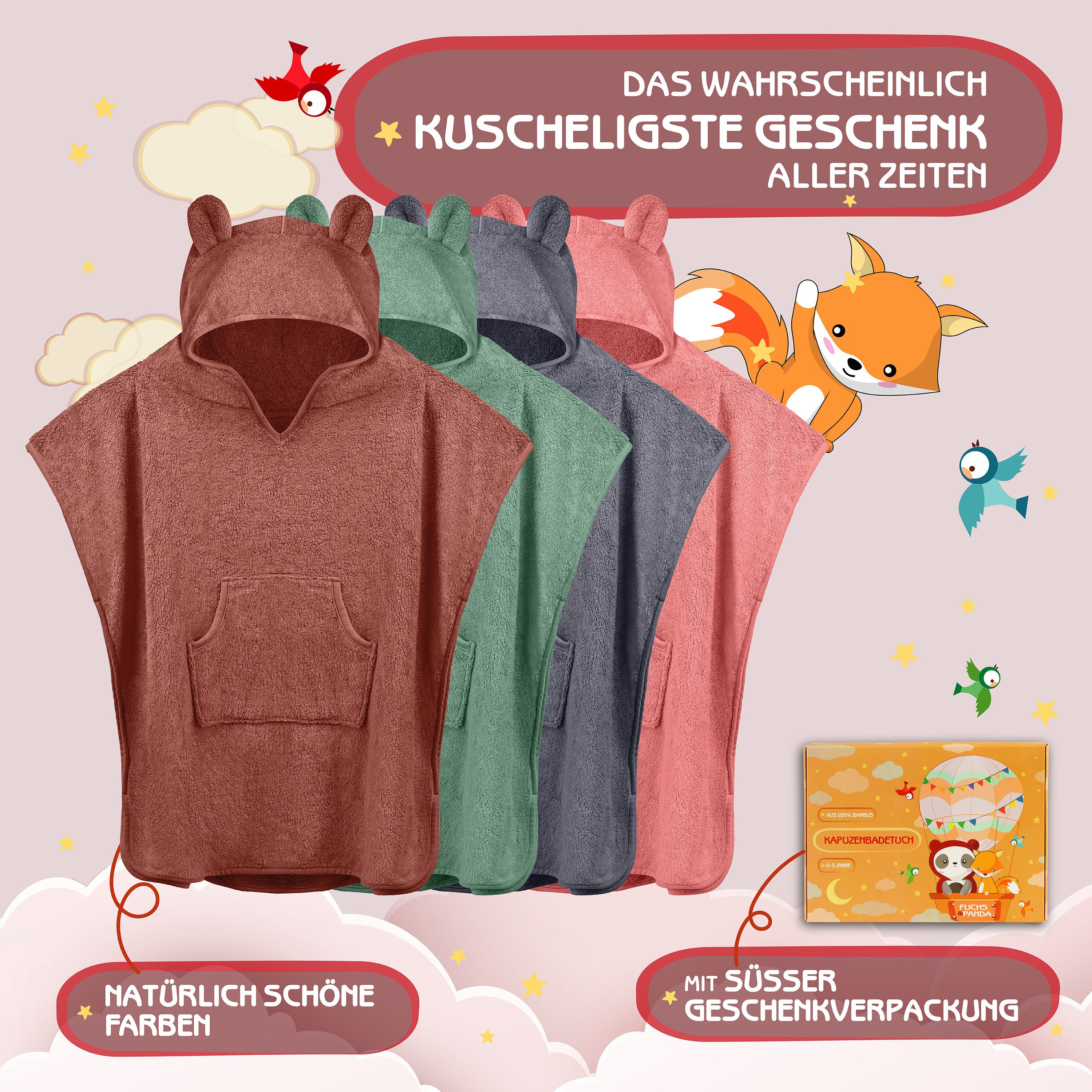 Fuchs & Panda Badeponcho Kuscheliger Badeponcho Baby und Kinder (0-6Jahre) aus 100% Bambus, 100% Bambus: Antimikrobiell, Atmungsaktiv, Hypoallergen, Superweich – Bild 5 von 5
