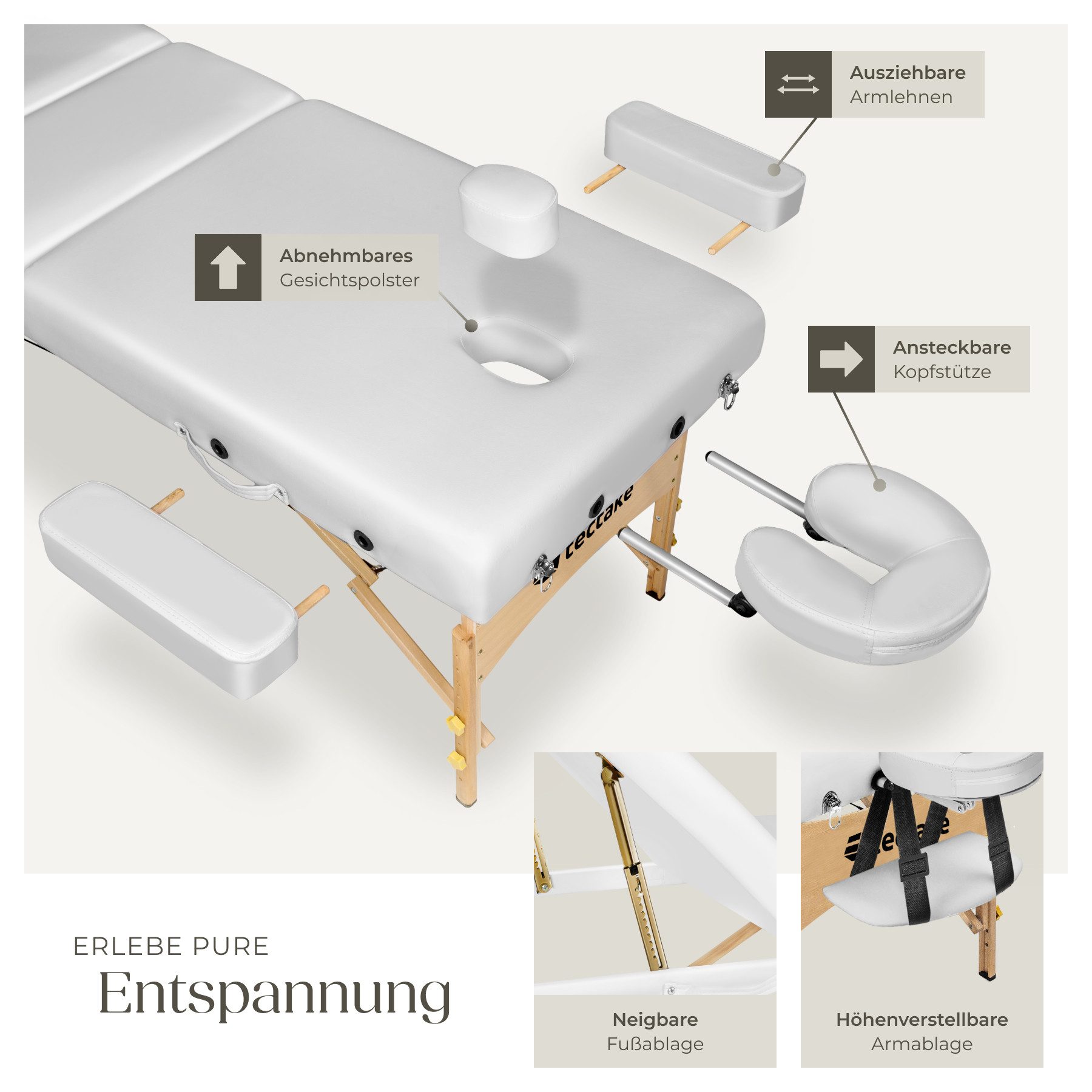 tectake Massageliege 3 Zonen Massageliege (Set, 1-St., mit Tragetasche), Breite 70 cm, Polsterung 10 cm