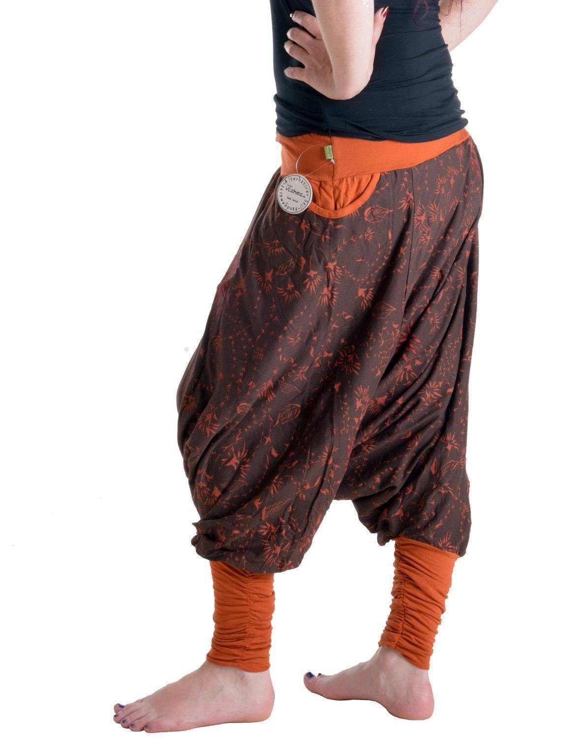 Vishes Haremshose Bestickte Blumen Haremshose mit tiefem Schritt Pumphose, Pluderhose, Yogahose