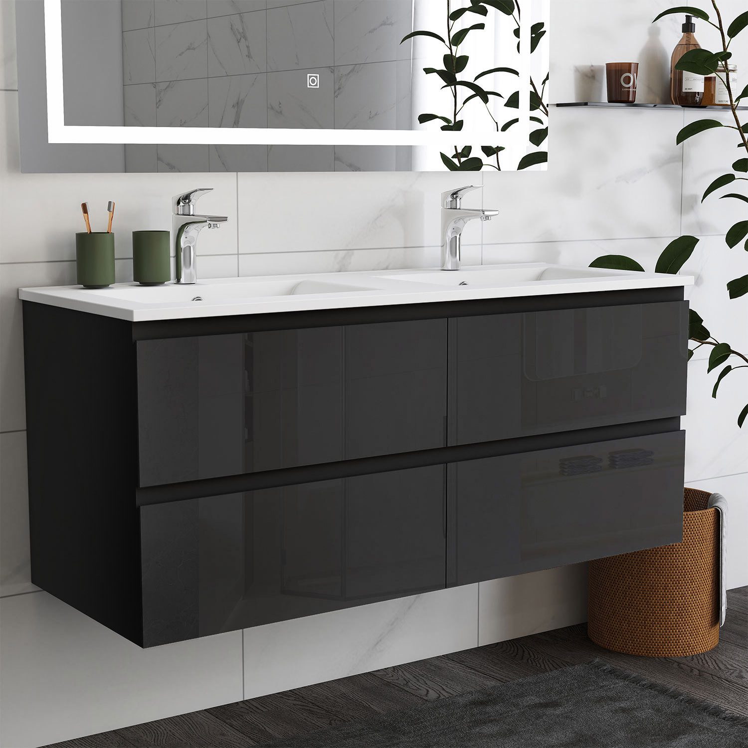duschspa Doppelwaschtisch 120cm Waschtisch mit Unterschrank Waschbecken mit günstig online kaufen