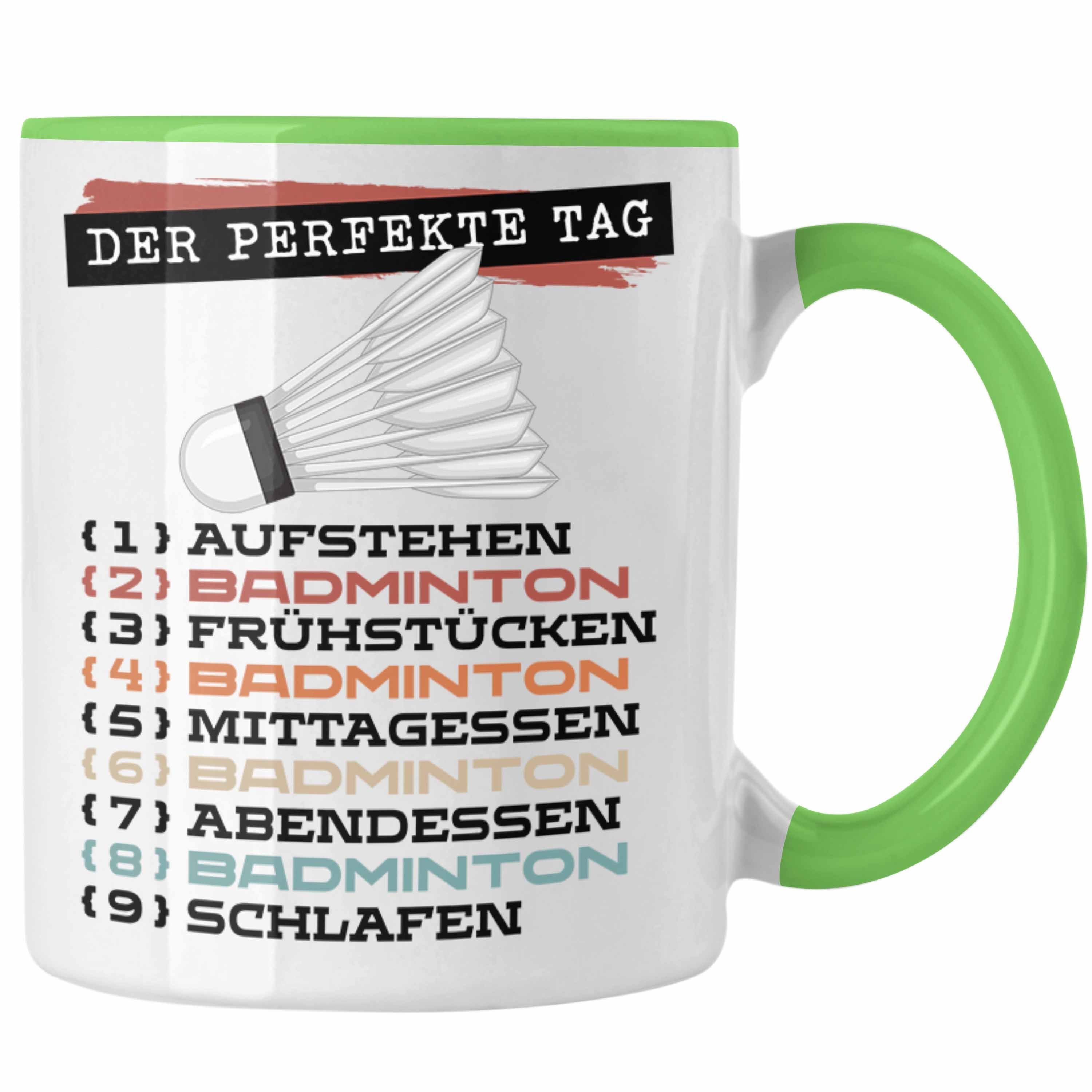 Trendation Tasse Der tolle Tag Geschenk Grün Spruch Tasse Spieler Badminton