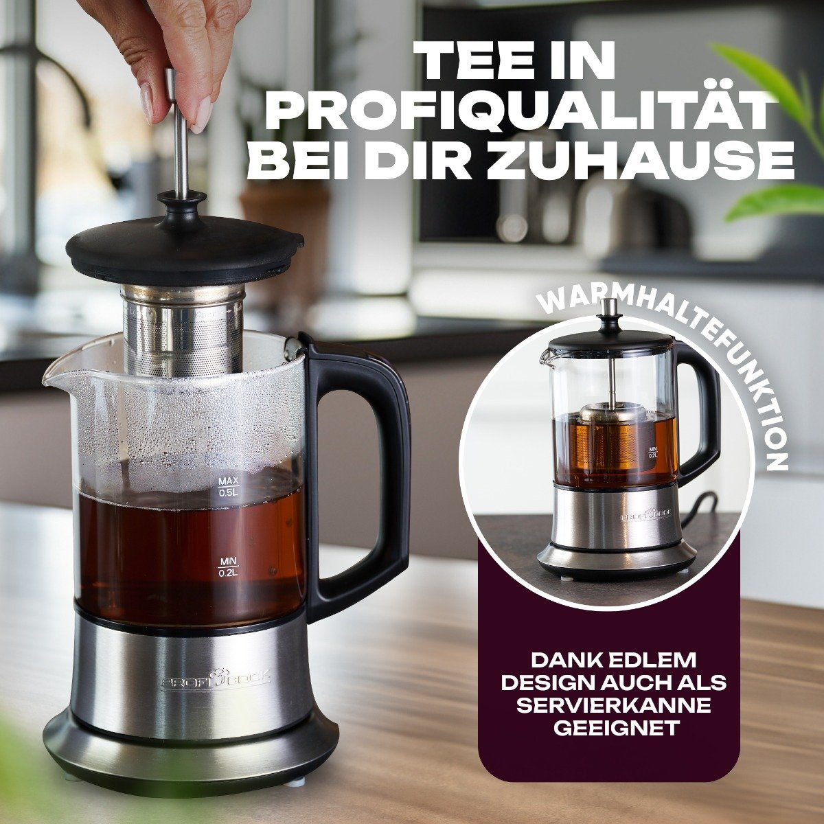 ProfiCook Wasserkocher PC-TK 1165, 2in1 Wasserkocher & Teekocher in Einem