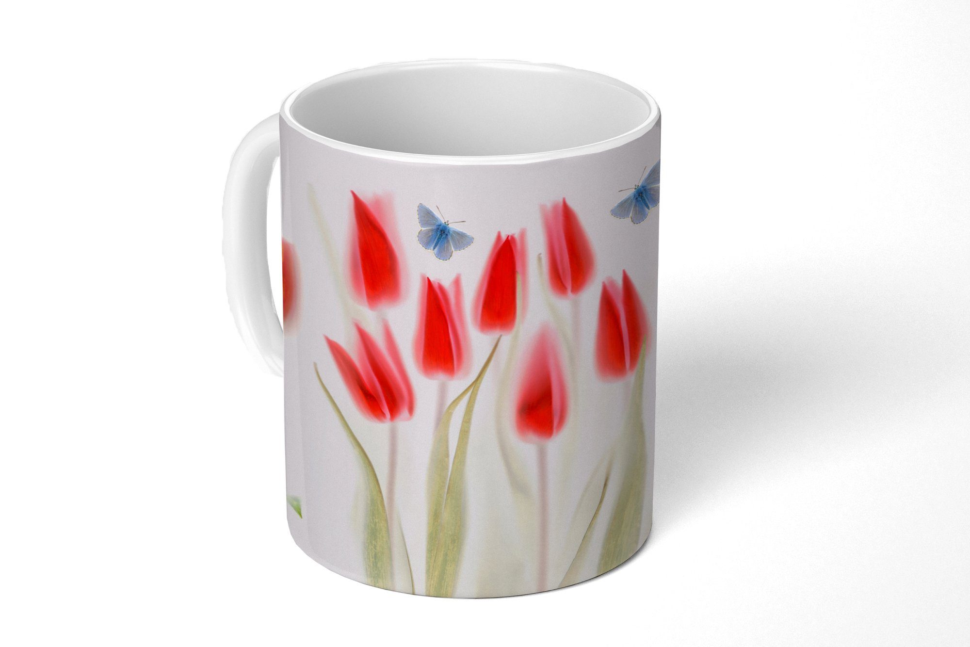 MuchoWow Tasse Bild von roten Tulpen, Keramik, Kaffeetassen, Teetasse, Becher, Teetasse, Geschenk