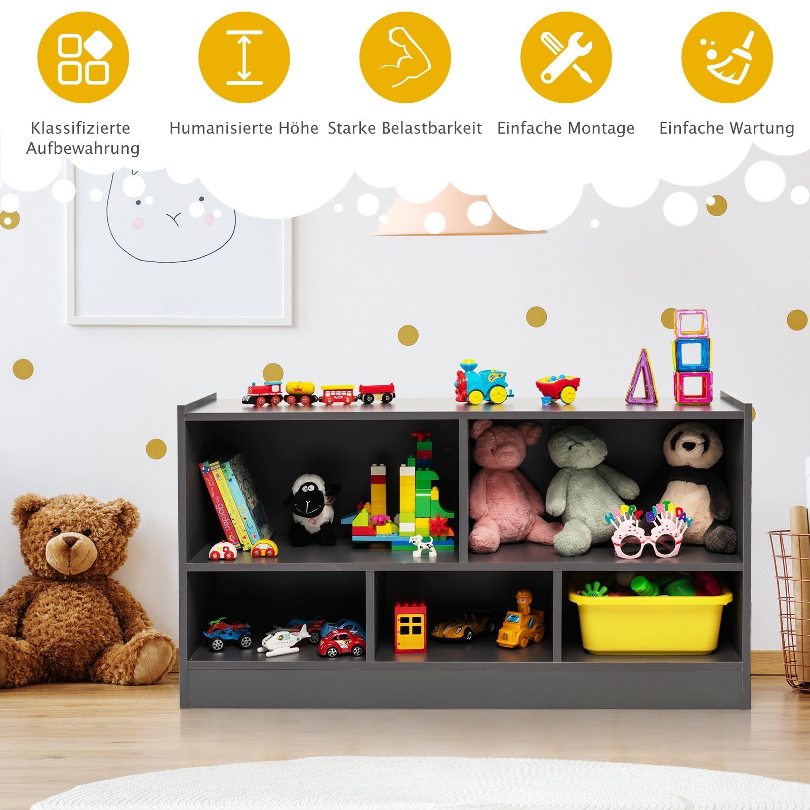 COSTWAY Bücherregal, Spielzeugschrank, 2 große Fächer günstig online kaufen