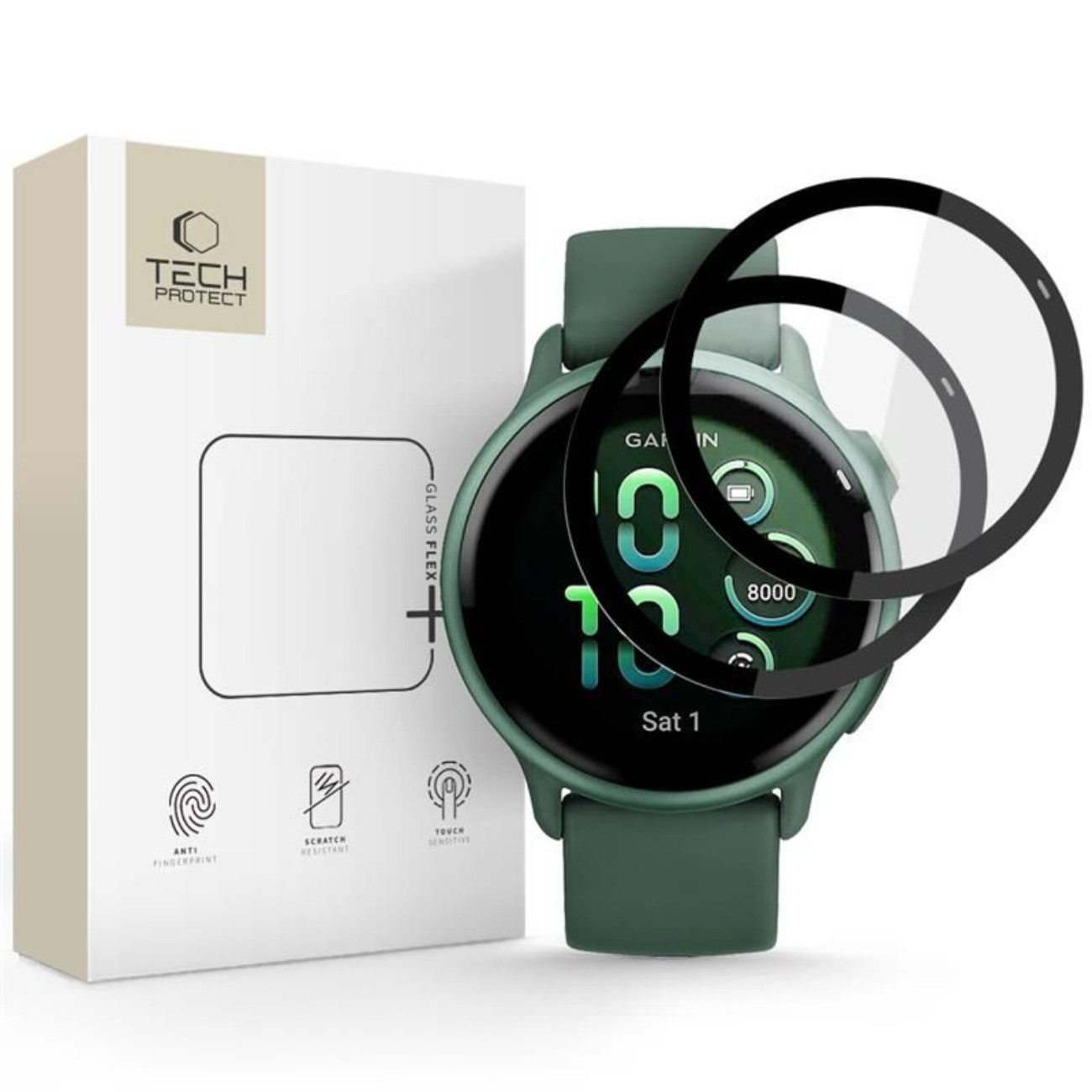TECH PROTECT Displayschutzglas Glass Flex+ für Garmin Vivoactive 6, 2-teiliges Set, 2er-Pack bruchsicheres Hybridglas mit 7H Keramikbeschichtung