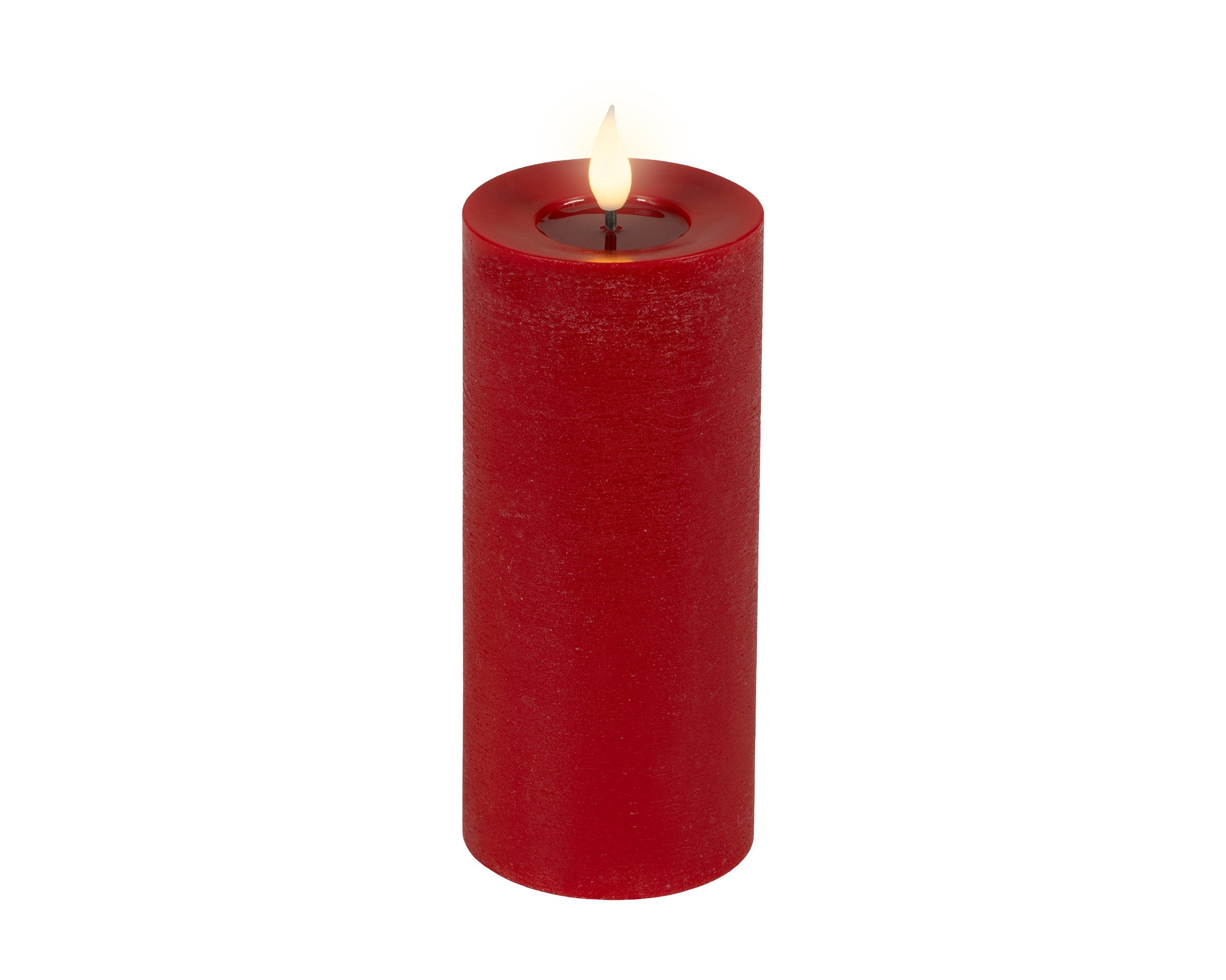 Lumineo LED-Kerze, Timer, warmweiß, LED Kerze 7,5x20cm mit Timer - Wachs Flacker-Effekt Rot Warmweiß