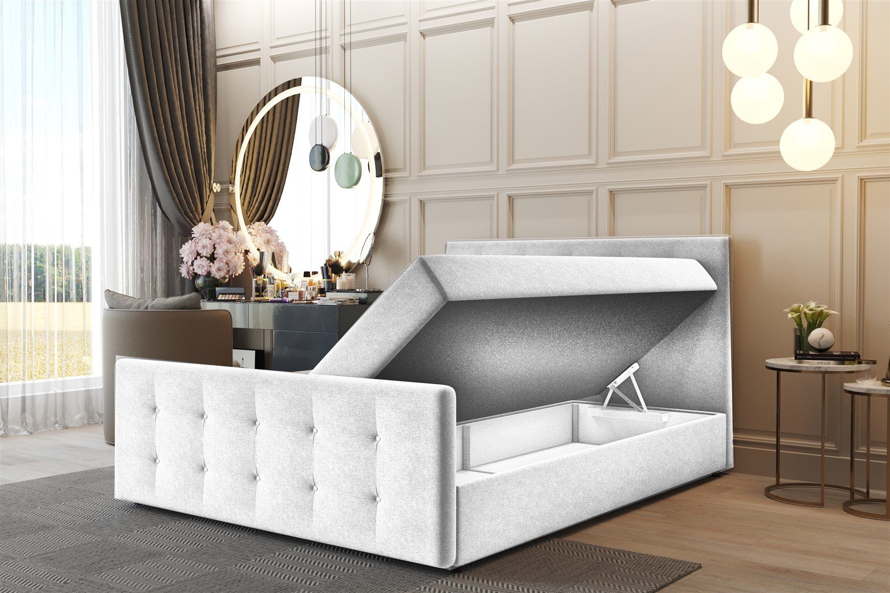 Fun Möbel Boxbett Schlafzimmerbett LARIA in Stoff Fresh (inkl. Kaltschaumtopper und Topper), Gepolstertes Fußteil