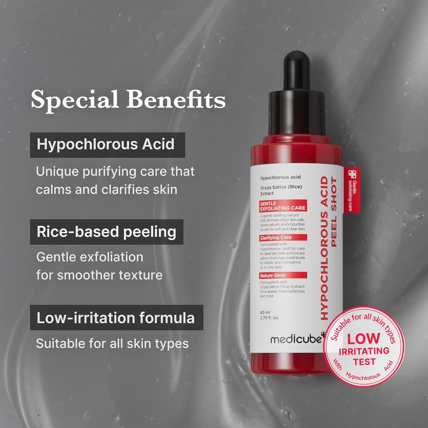 Medicube Gesichtsserum Hypochlorous Acid Rice Peel Shot 80 ml – Peeling Serum mit Reis- Extrakt für Porenreinigung, Talgkontrolle & glatte Haut –, K-Beauty Exfoliator für alle Hauttypen