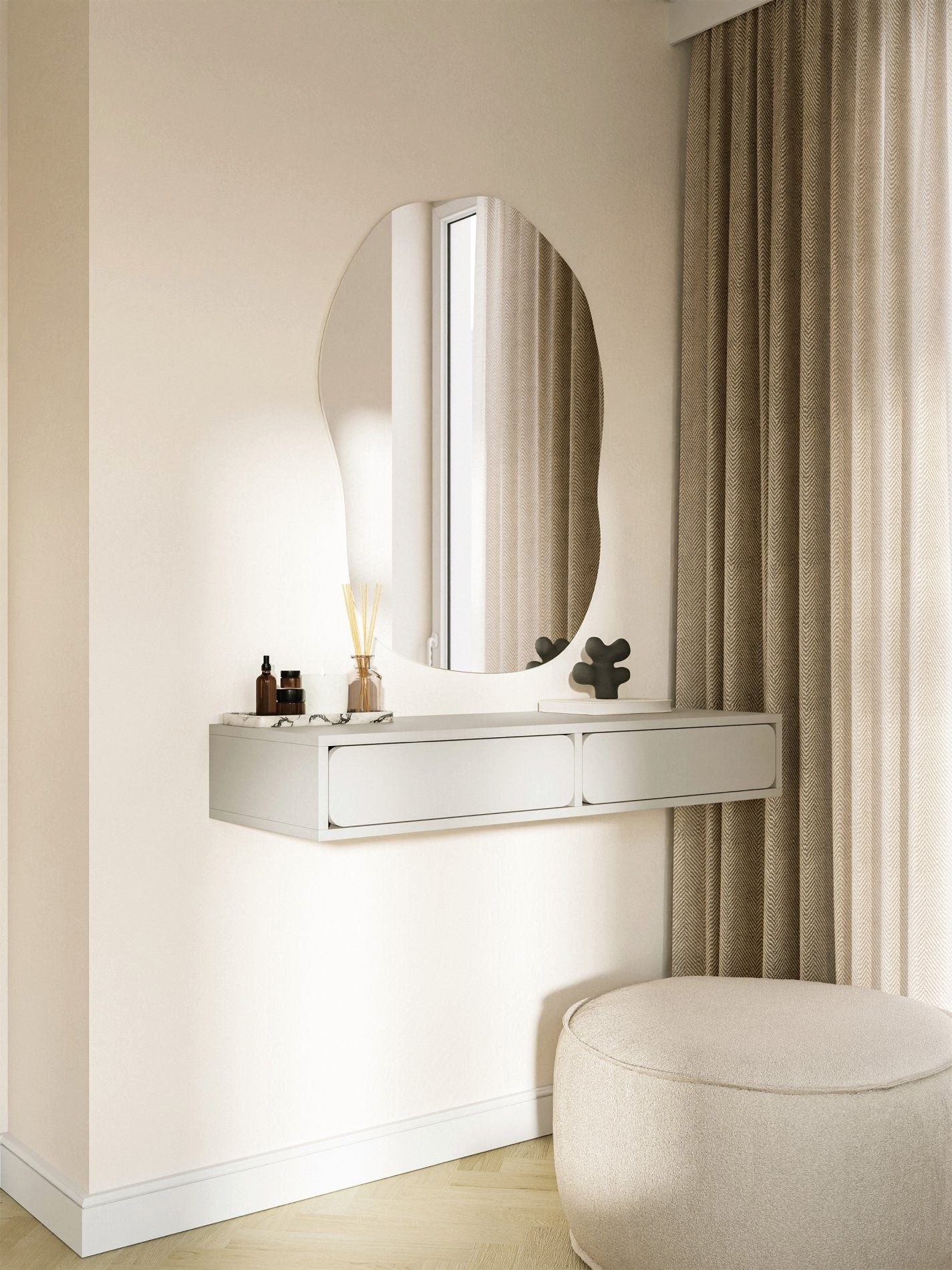 Selsey Schminktisch WUWU, Wandschminktisch mit 2 Schubladen, Greige, 110 cm