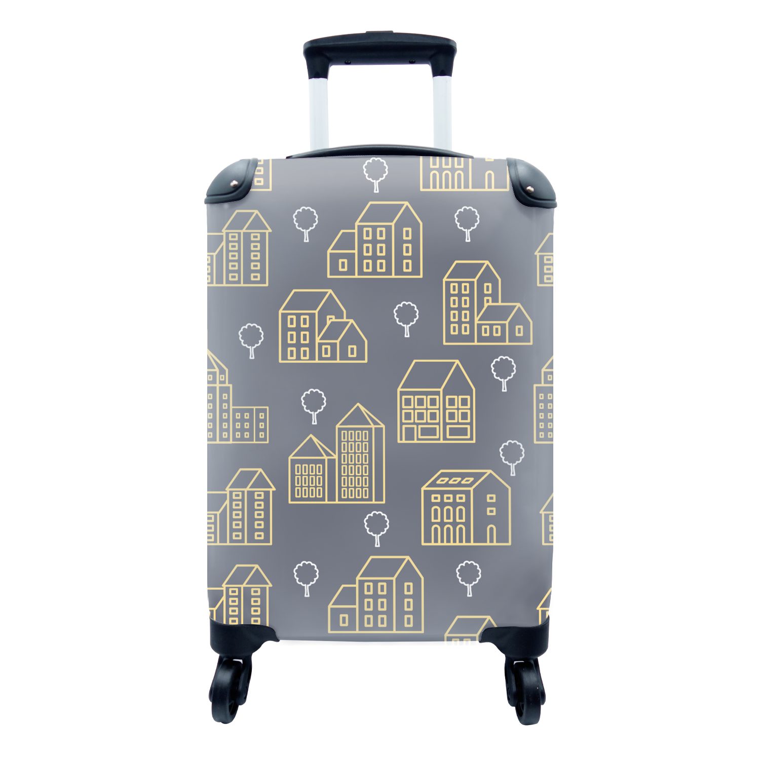 MuchoWow Handgepäckkoffer Muster - 4 Reisetasche Handgepäck Gebäude Rollen, für Trolley, rollen, Gold, mit - Reisekoffer Ferien
