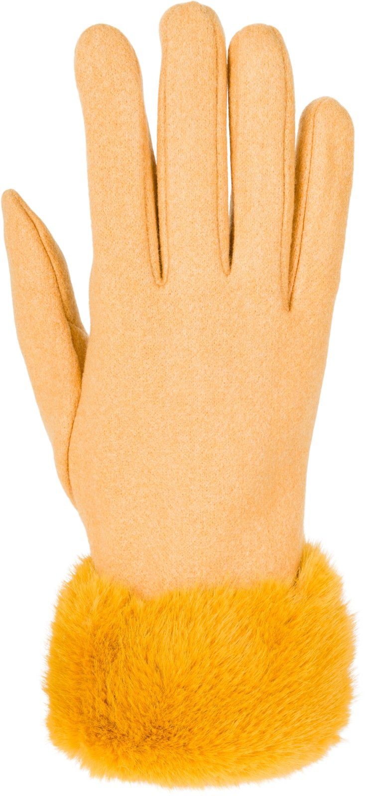Touchscreen Kunstfell Fleecehandschuhe Curry mit styleBREAKER Handschuhe Unifarbene