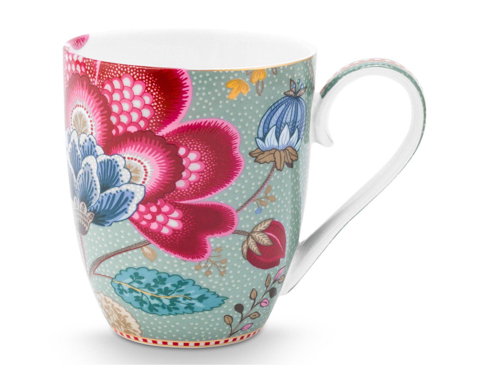 PiP Studio Becher Blooming Tales Fantasy Blue Henkelbecher XL 0,45l, Porzellan