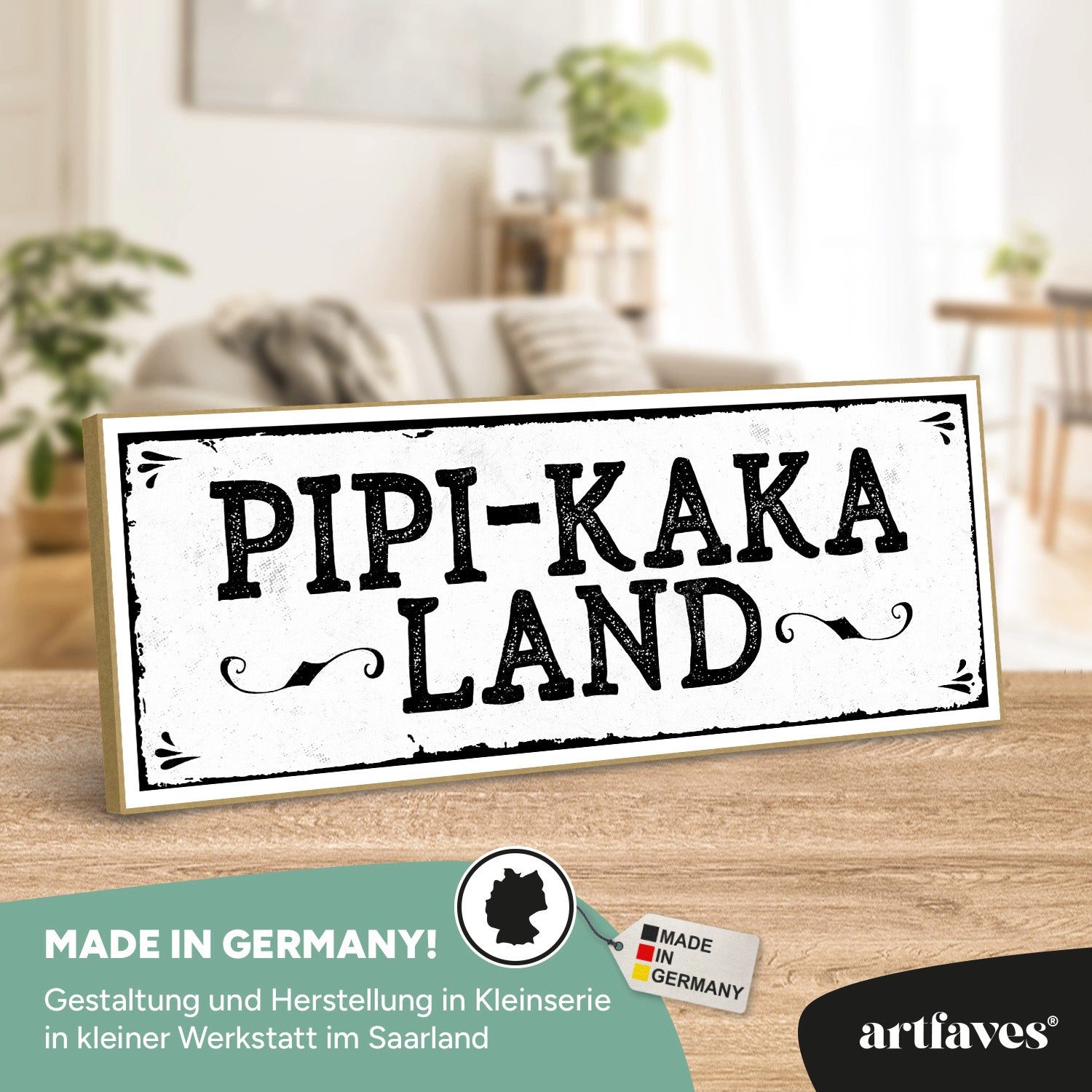 ARTFAVES Holzbild Schild mit Spruch - PIPI-KAKA-LAND - Bad, Badezimmer, WC, Toilette – Bild 2 von 5