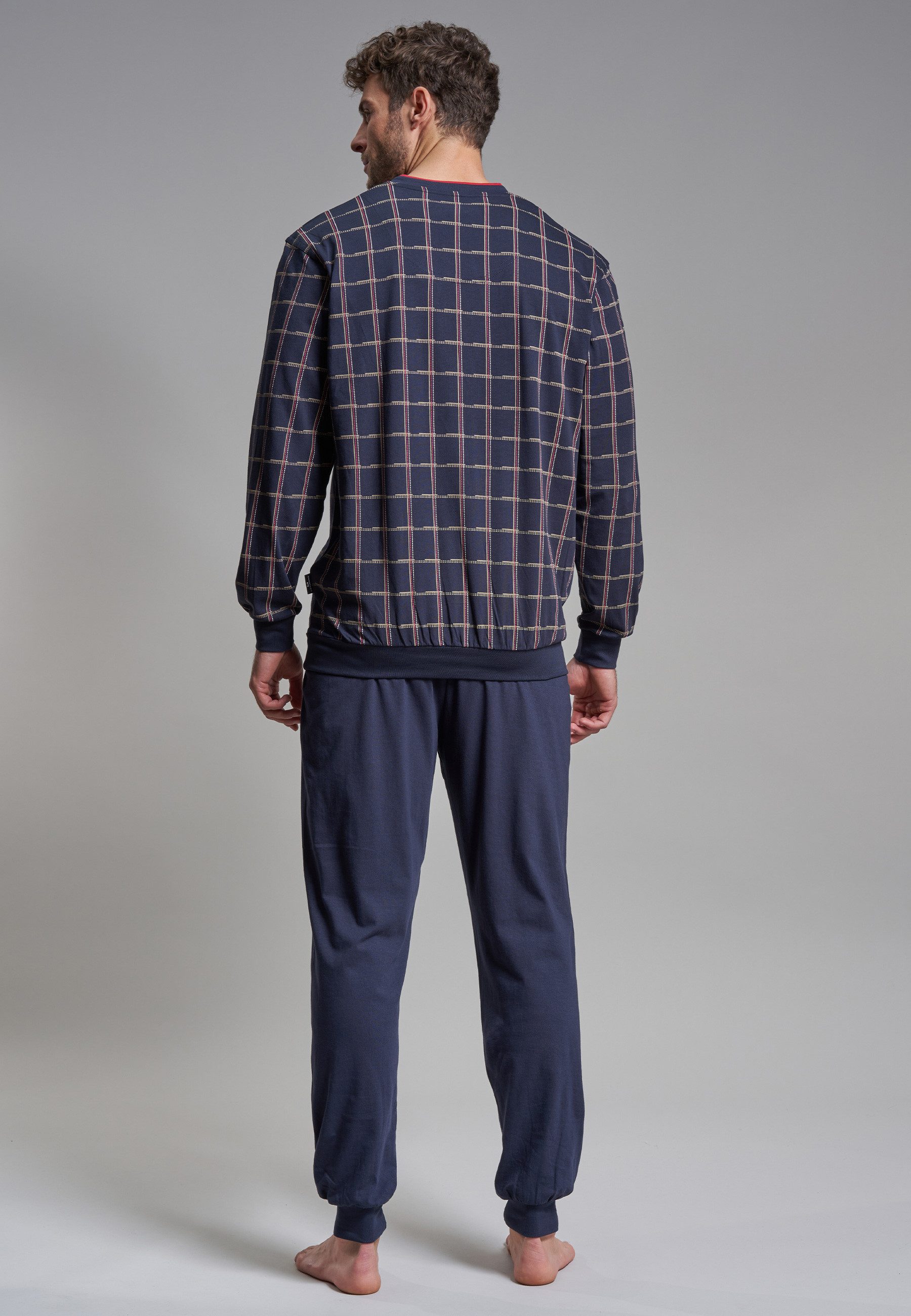 GÖTZBURG Pyjama Bronx (2 tlg) Langarm, V-Ausschnitt, lange Hose, Baumwolle, mit Muster