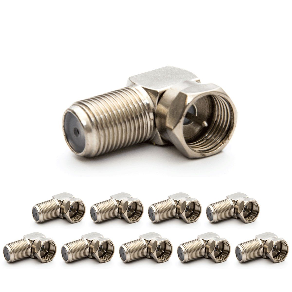 10x F-Stecker F-Kupplung, 90° Winkel Verbinder SAT-Kabel