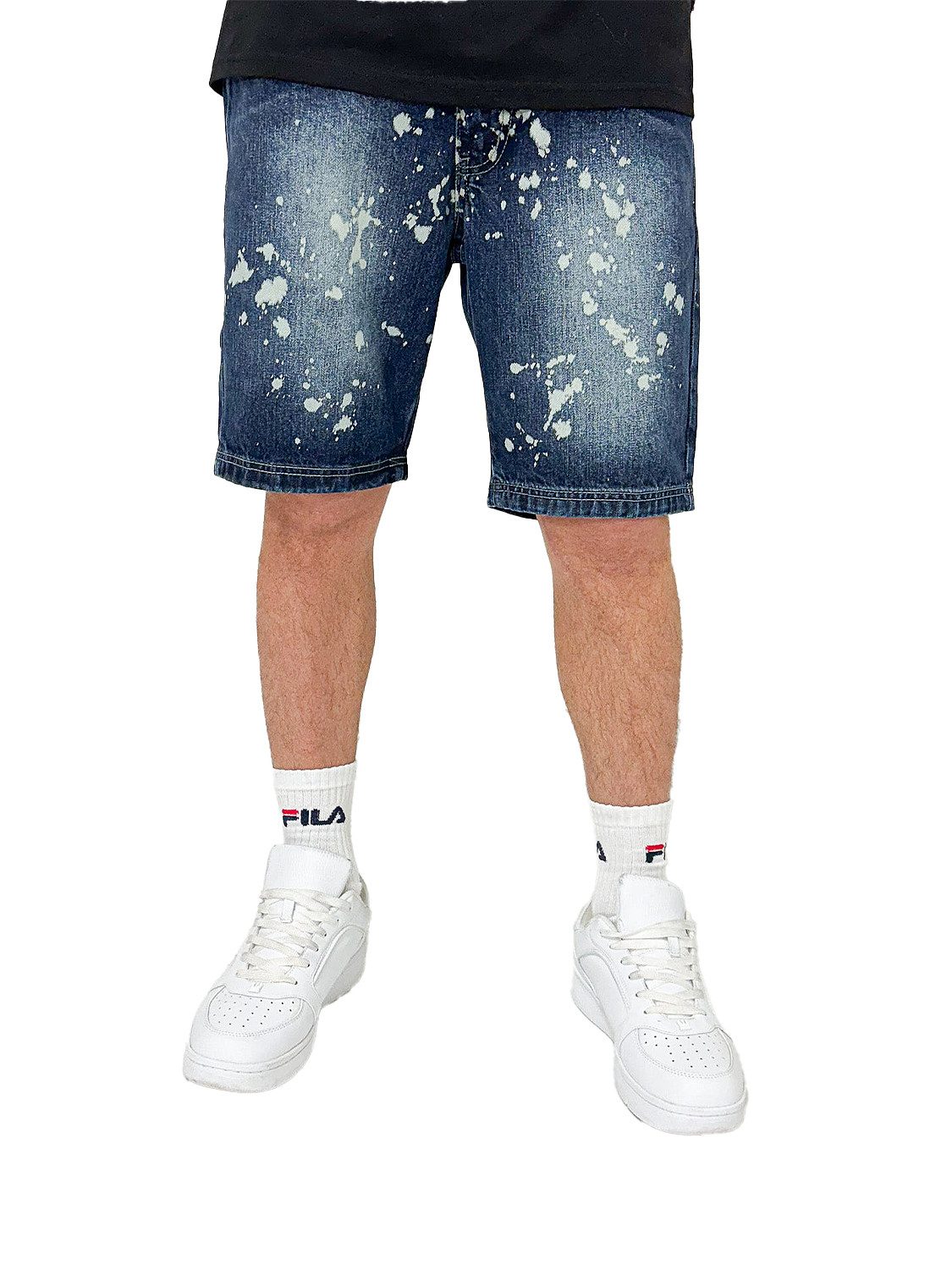 DADA Supreme Jeansshorts Denim Bermuda mit Splatter Muster und Logo-Details Baggy_Shorts