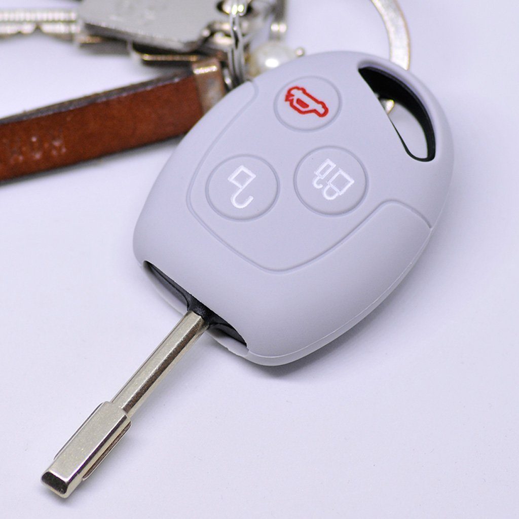 mt-key Schlüsseltasche Autoschlüssel Softcase Silikon Schutzhülle Grau, für Ford Transit Mondeo Focus II Fiesta VI Fusion Galaxy S-MAX 3 Knopf | Schlüsseltaschen