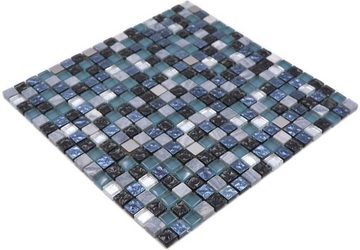 Mosani Mosaikfliesen Glasmosaik Naturstein Mosaikfliese blau grau silber anthrazit