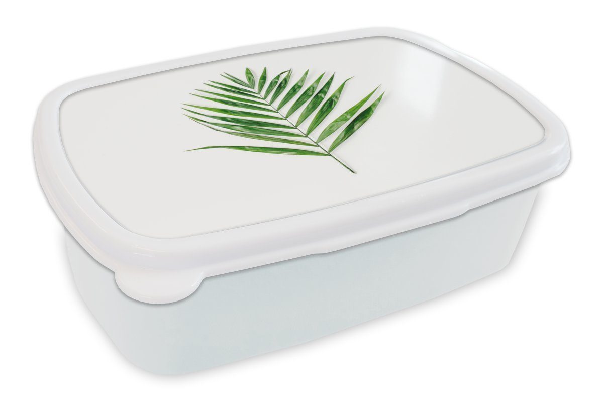 MuchoWow Lunchbox Grün - Blatt - Tropisch, Kunststoff, (2-tlg), Brotbox für Kinder und Erwachsene, Brotdose, für Jungs und Mädchen weiß